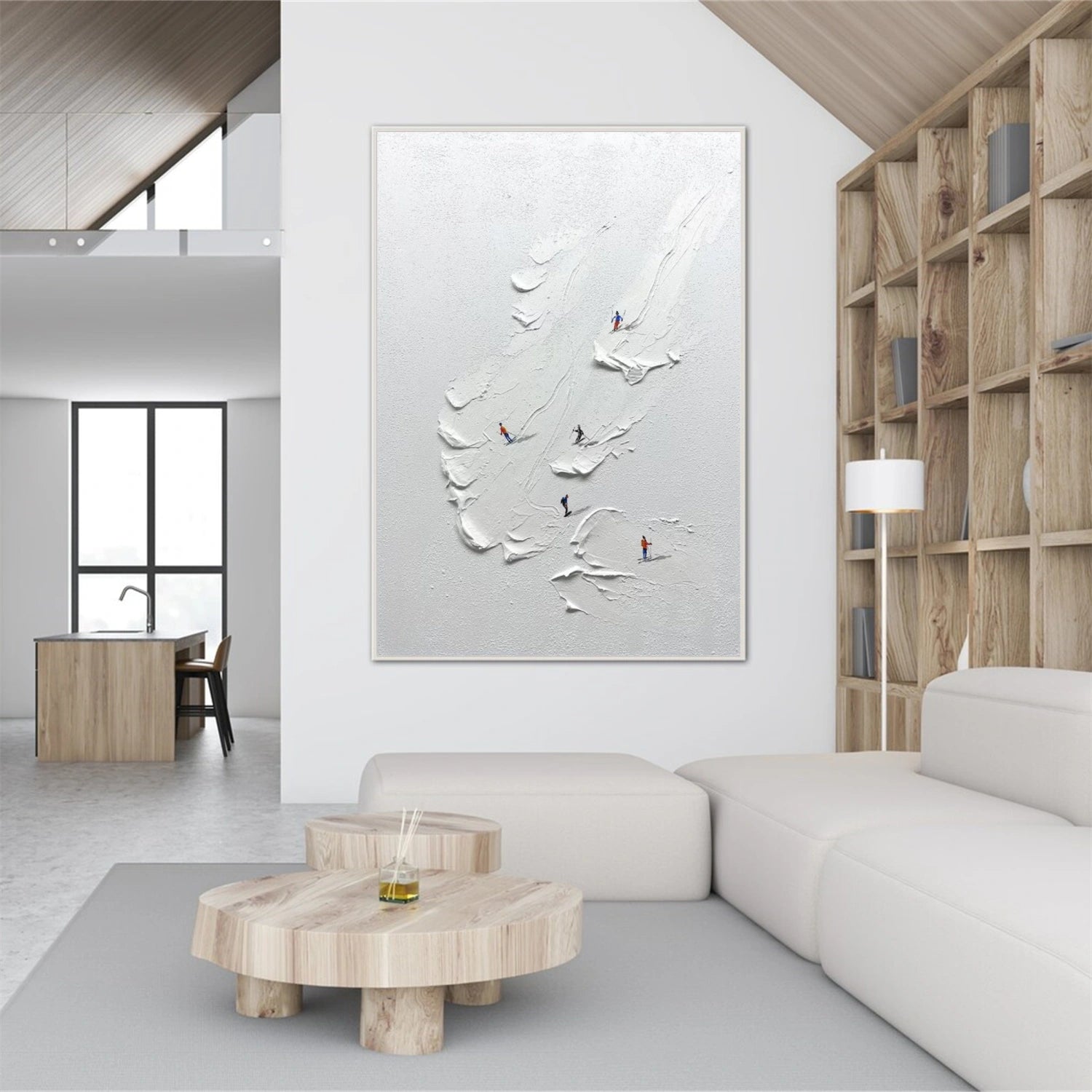 White Skiing Sport Art Textured Painting Canvas # SA052