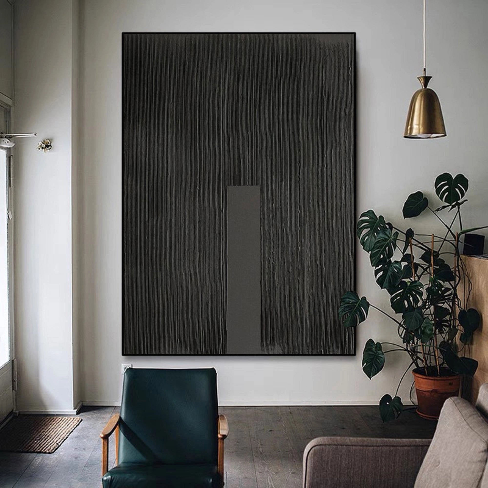 Black Minimalist Textured Painting Canvas #MZ025
