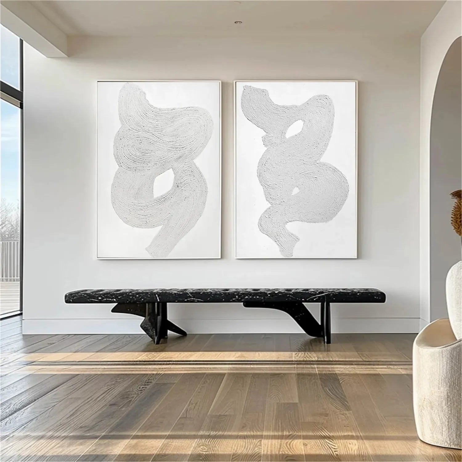 White Minimalist Textured Paintings Canvas Set of 2 #MM276