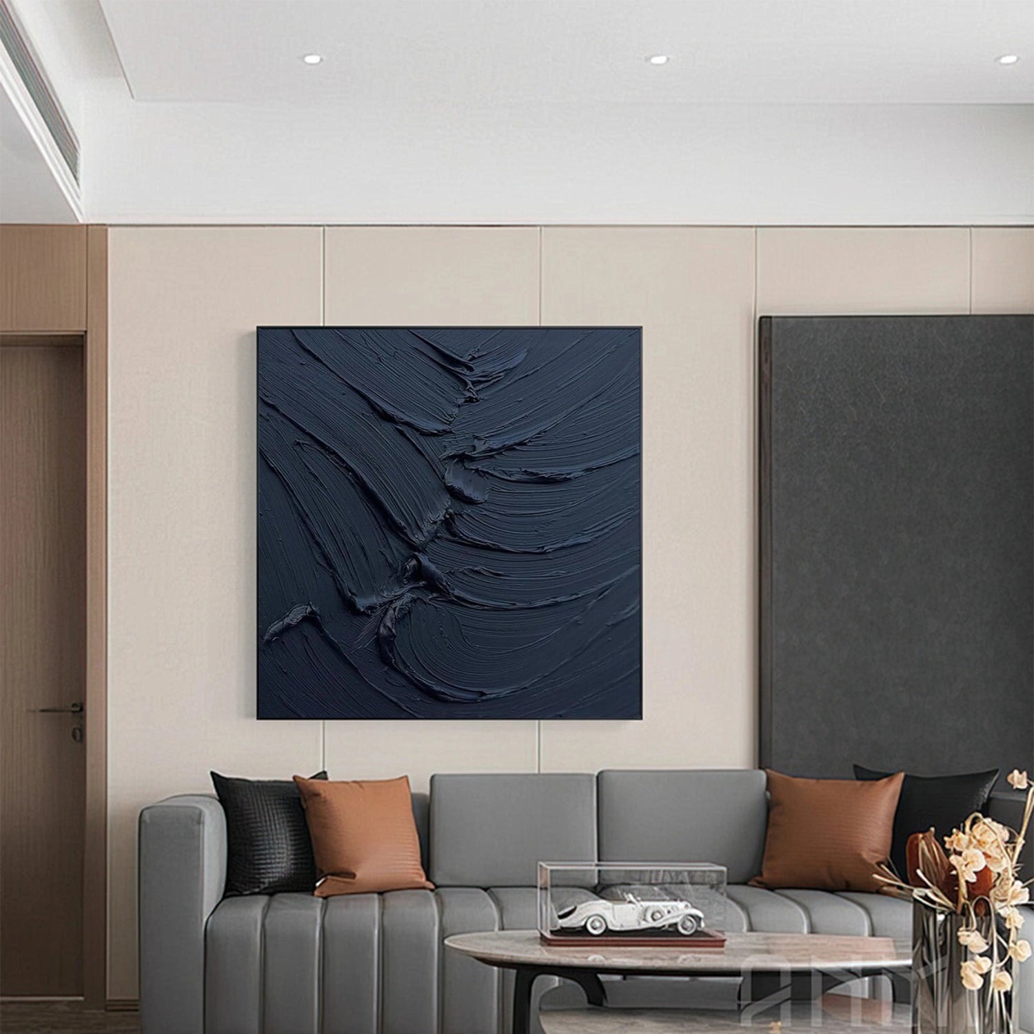 Blue Minimalist Texture Canvas Art #MM397