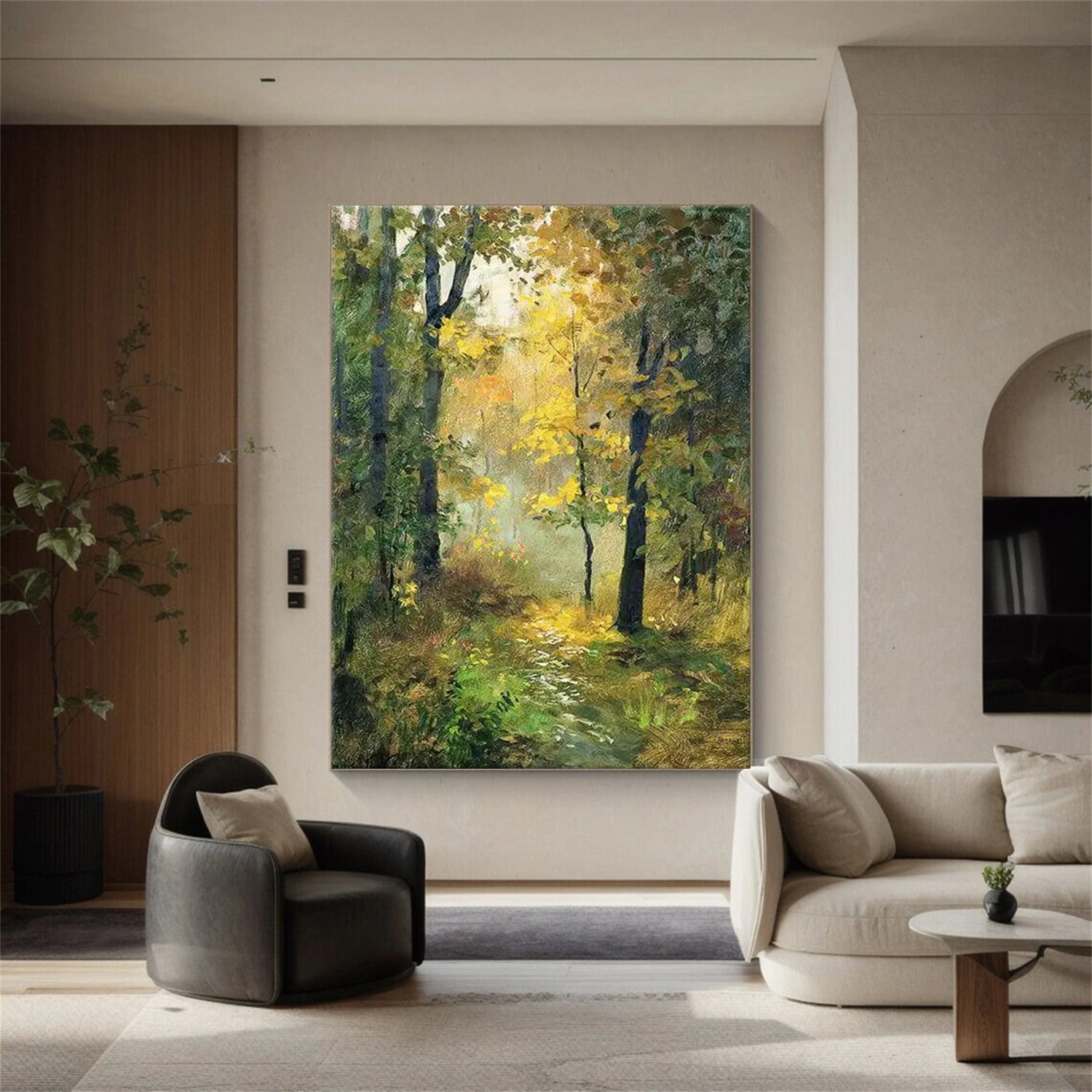 Green & Yellow Tree Abstract Canvas Art #FT 238