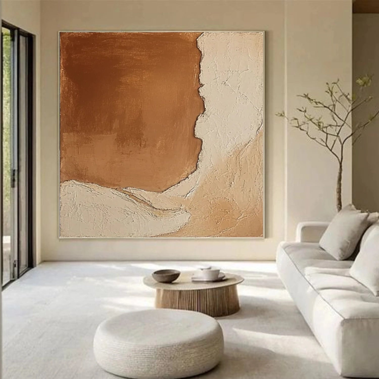 Beige & Brown Minimalist Textured Canvas Art #MM339