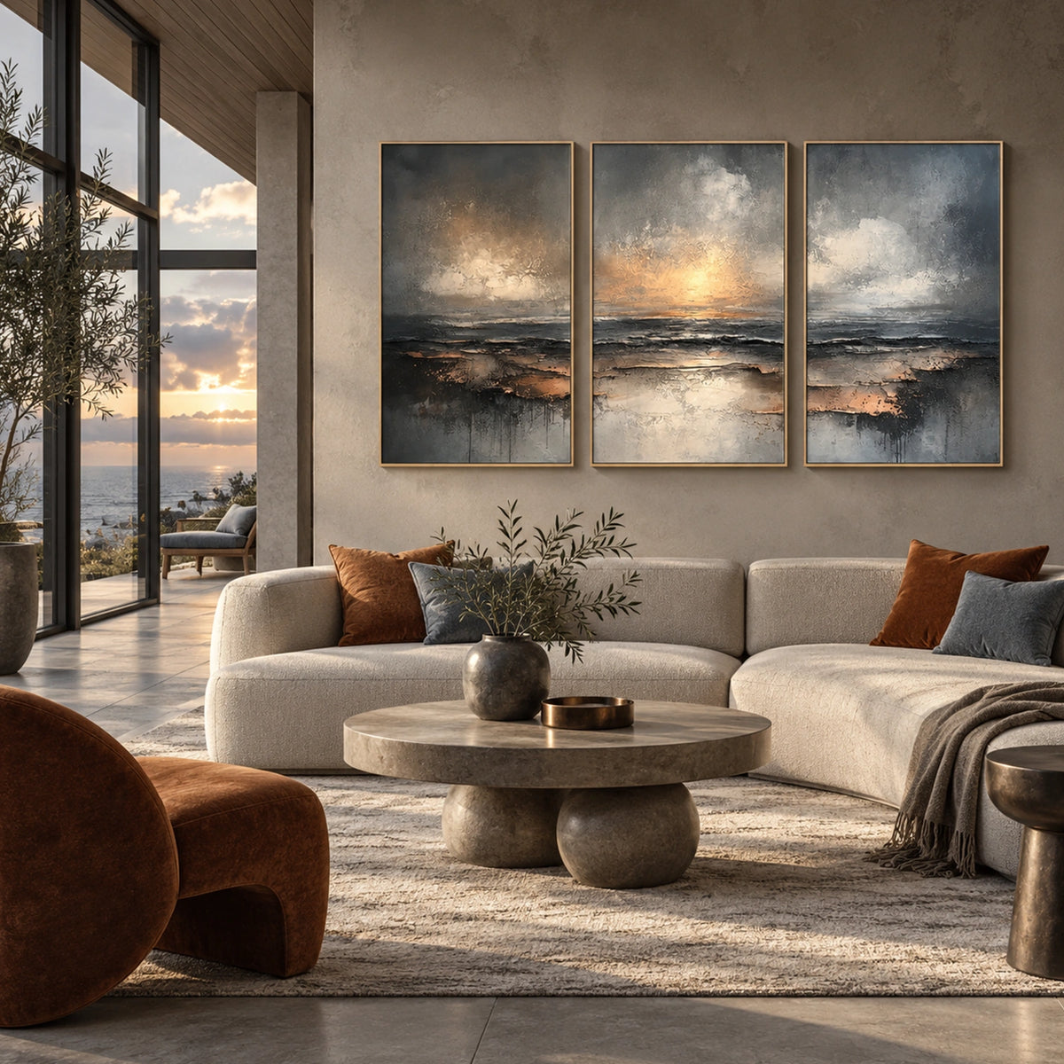 Ocean And Sky Abstract Canvas Art Set of 3 #OS477