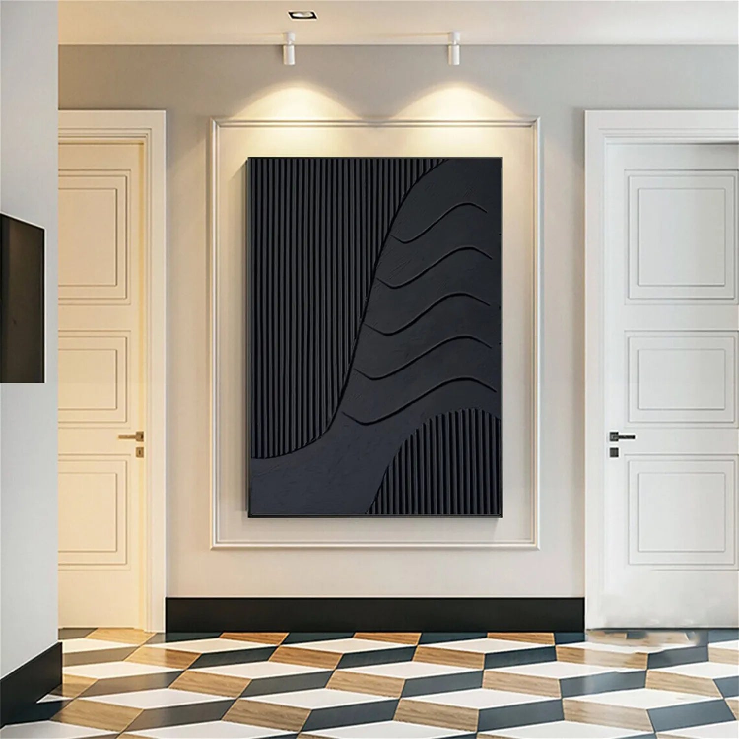 Black Minimalist Textured Painting Canvas #MZ100