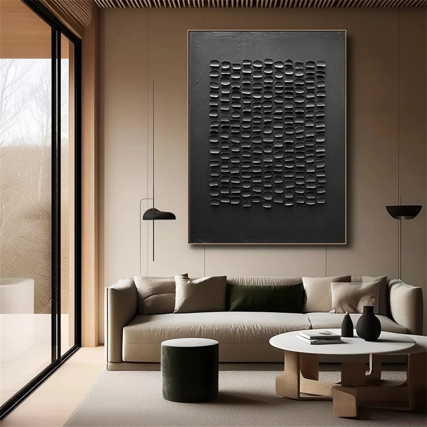 Black Plaster Art Minimalist Textured Painting #MZ095