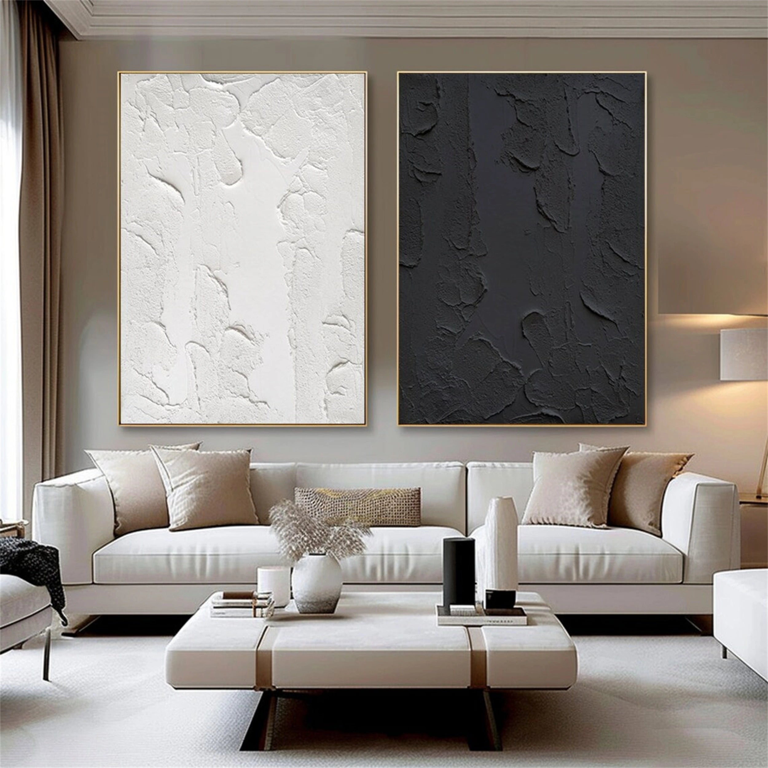 Black White Textured Minimalist Wall Art Set of 2 #MZ074
