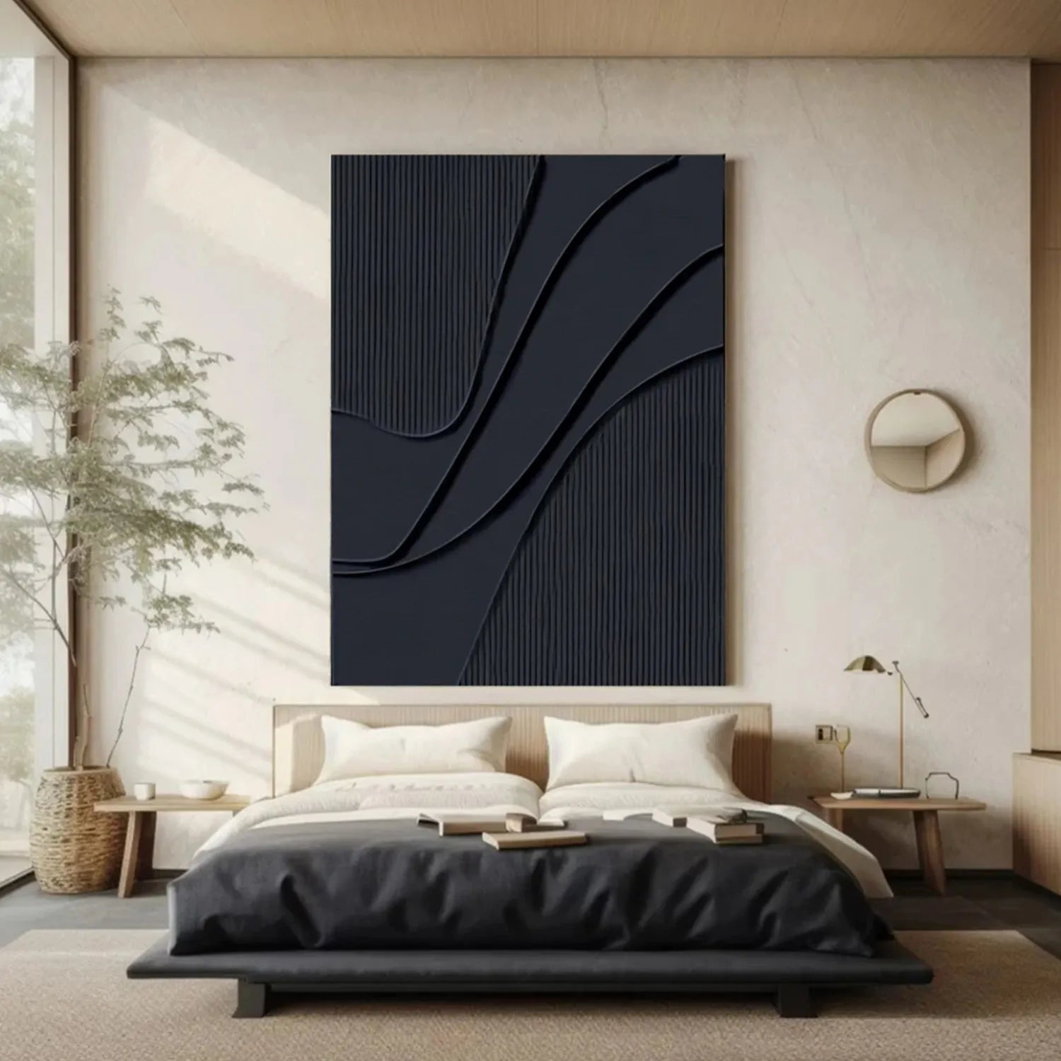 Black Minimalist Textured Painting Canvas #MZ092