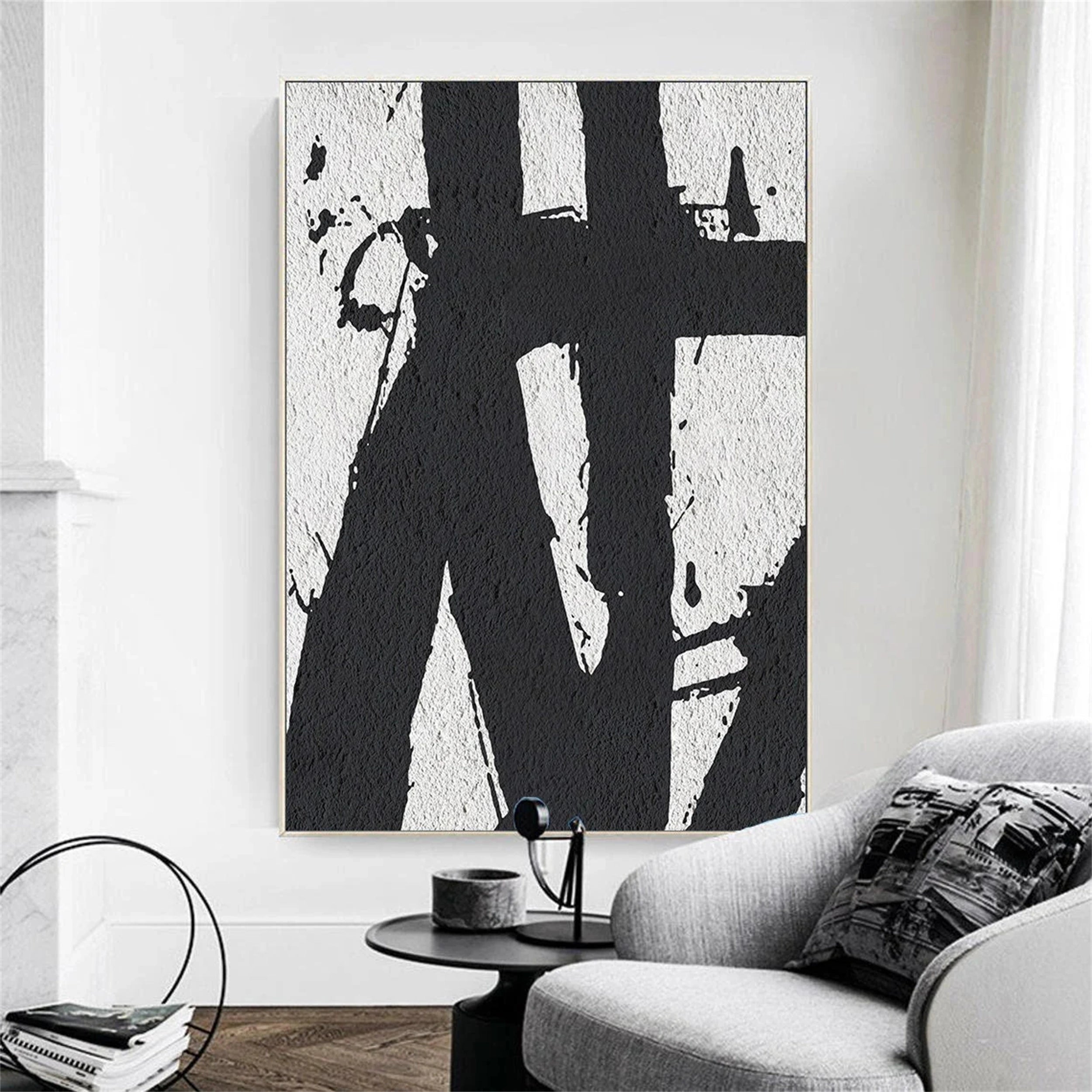 Black White Textured Minimalist Wall Art #MZ073
