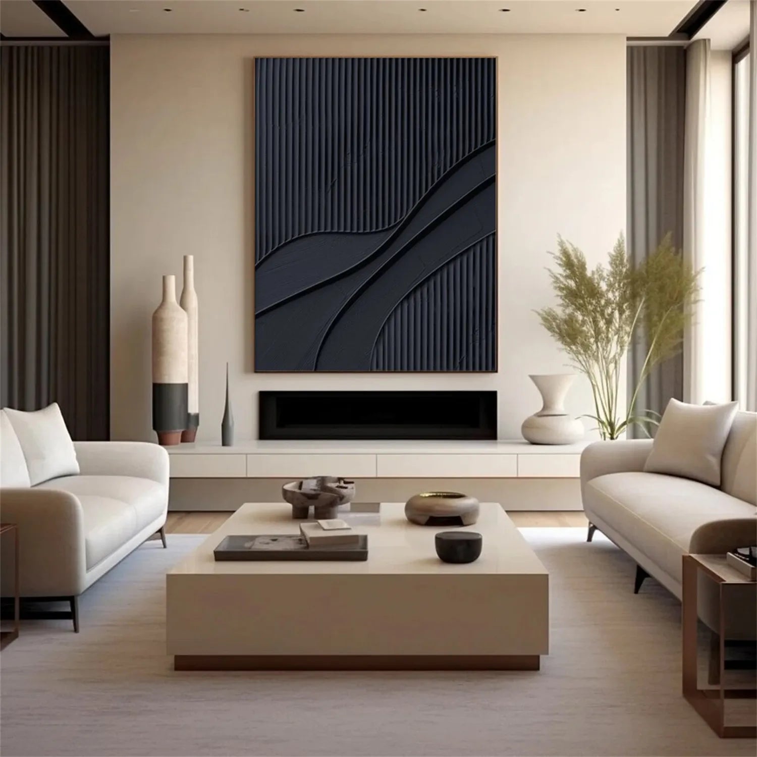 Black Minimalist Textured Painting Canvas #MZ093