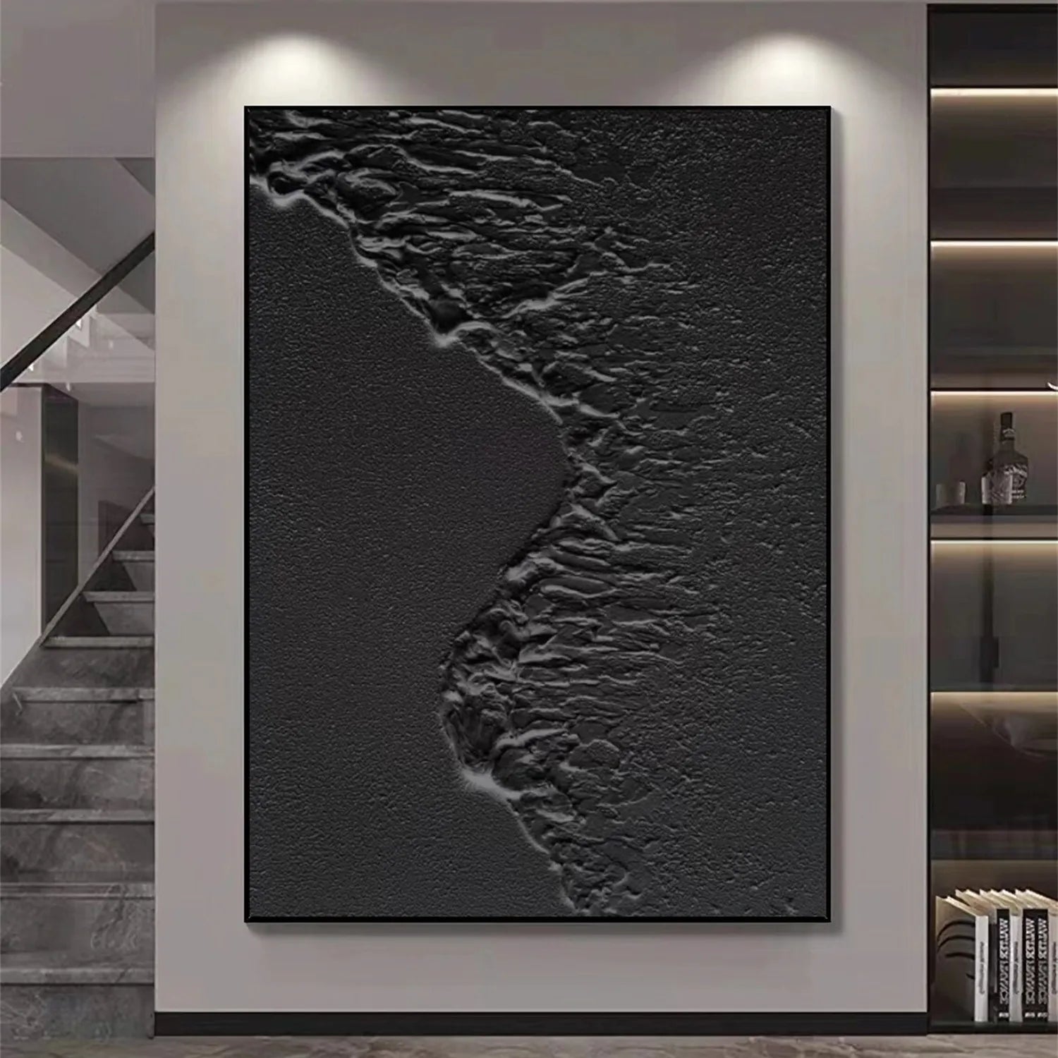 Black Plaster Art Minimalist Textured Painting #MZ105