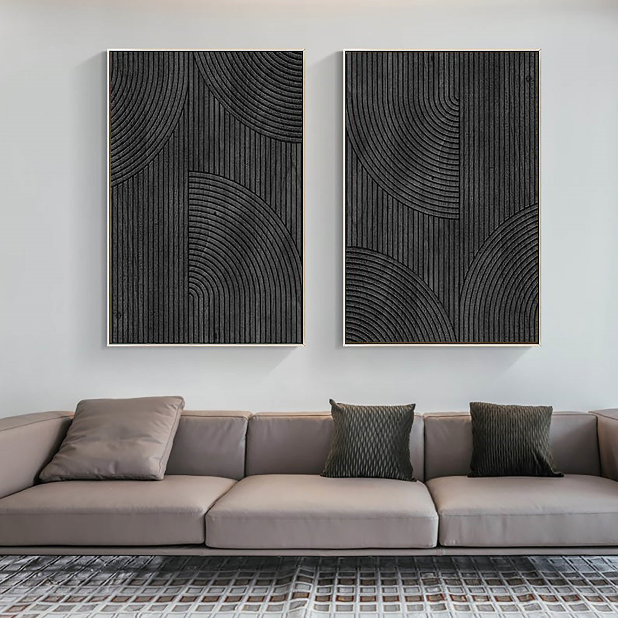 Black Minimalist Textured Paintings Canvas Set of 2 #MZ050