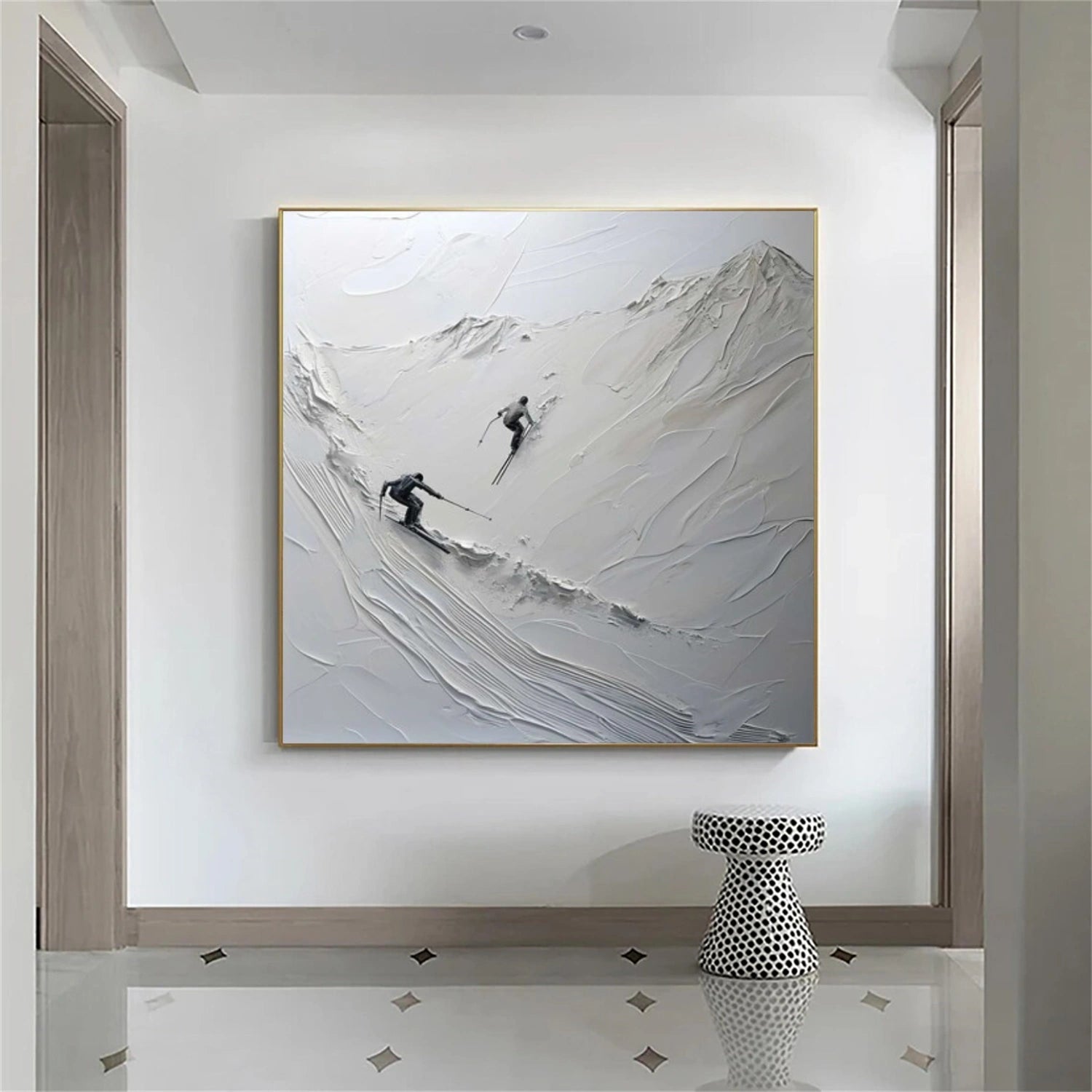 White Skiing Sport Art Textured Painting Canvas # SA053