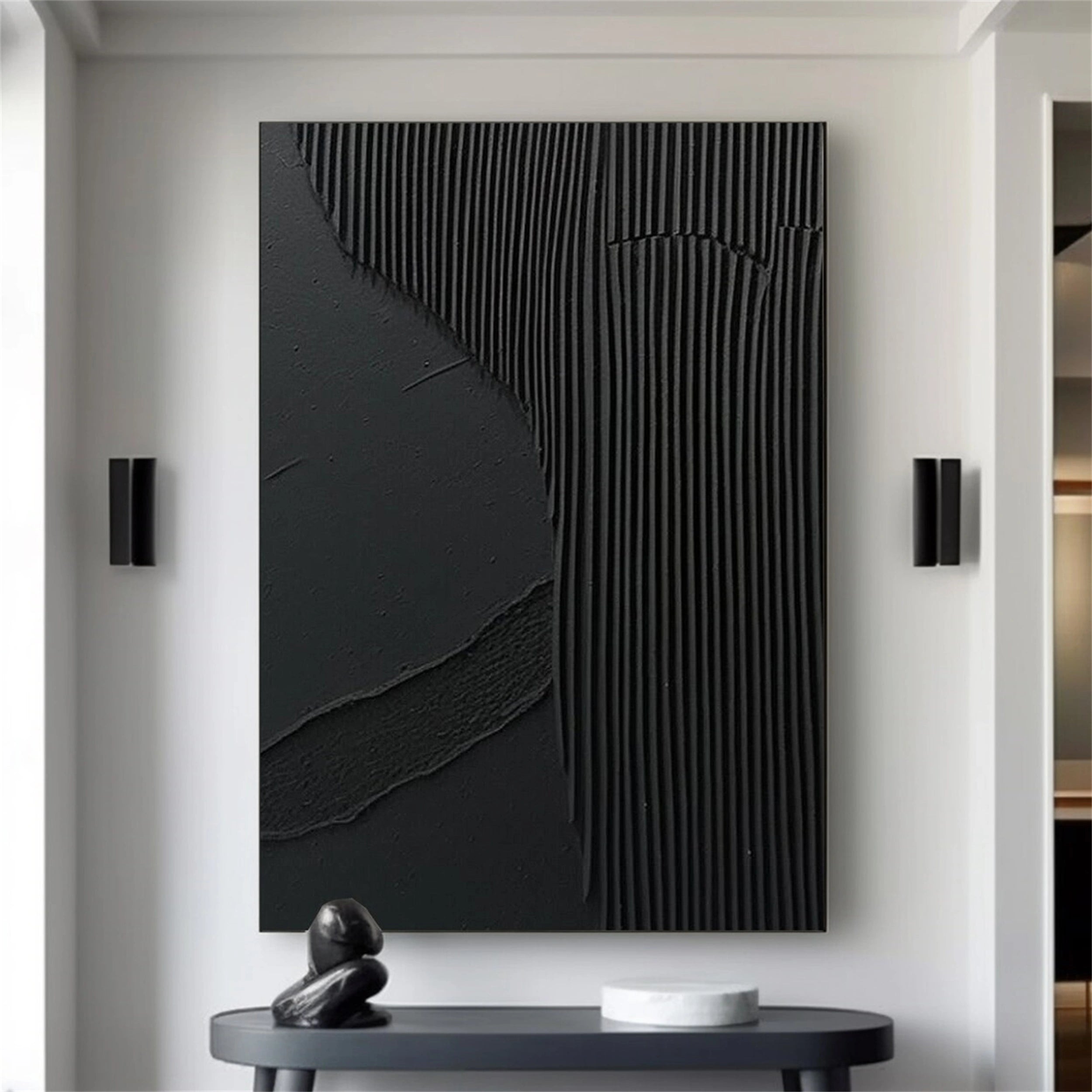 Black Minimalist Textured Painting Canvas #MZ075