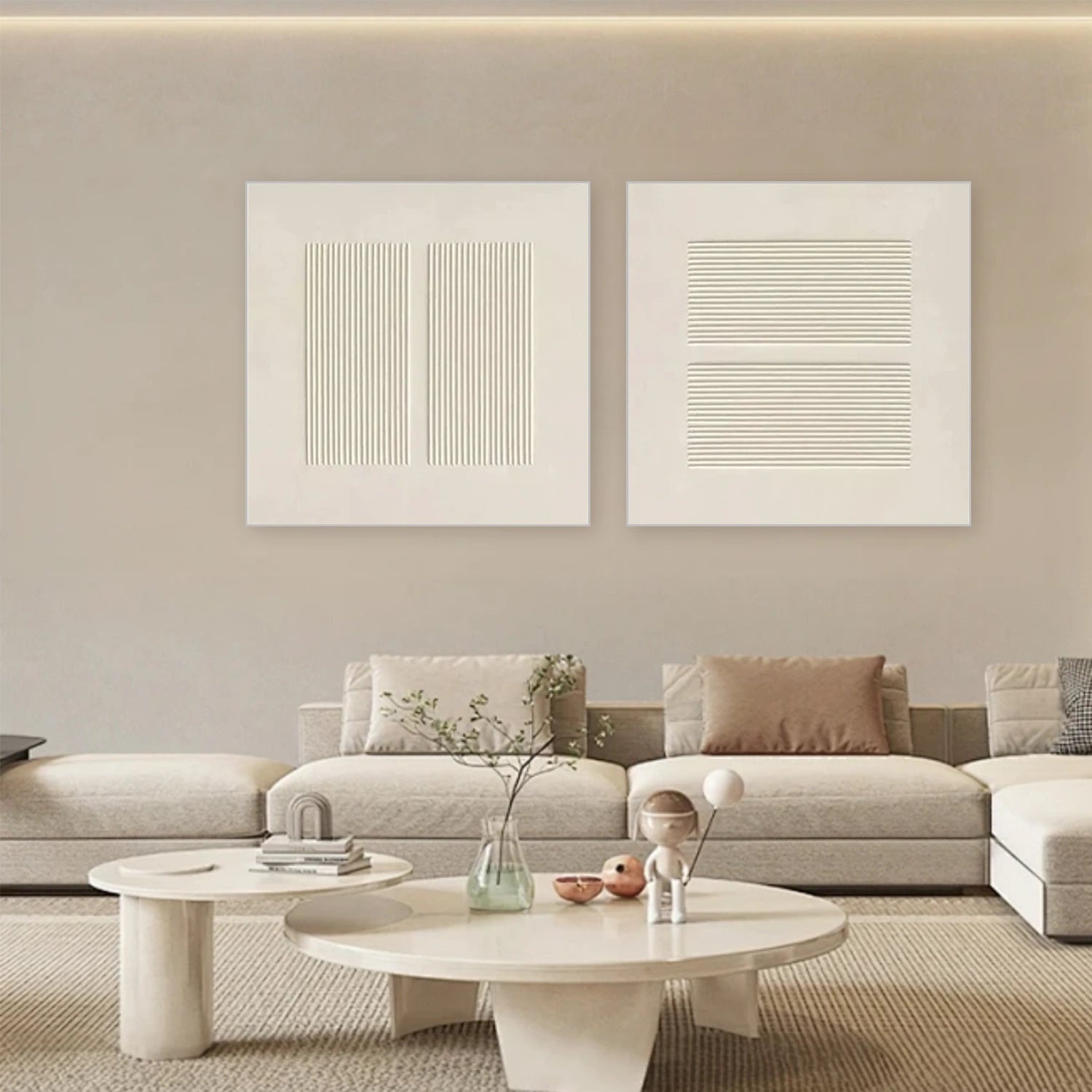 Beige Abstract Textured Square Set of 2 Wall Art #BB171