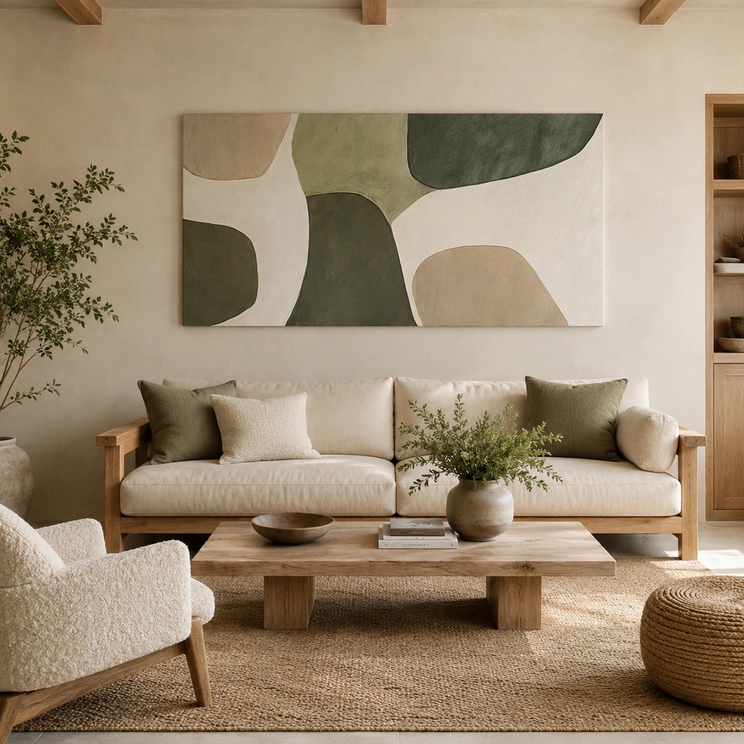 Beige & Green Abstract Wall Art #BG148