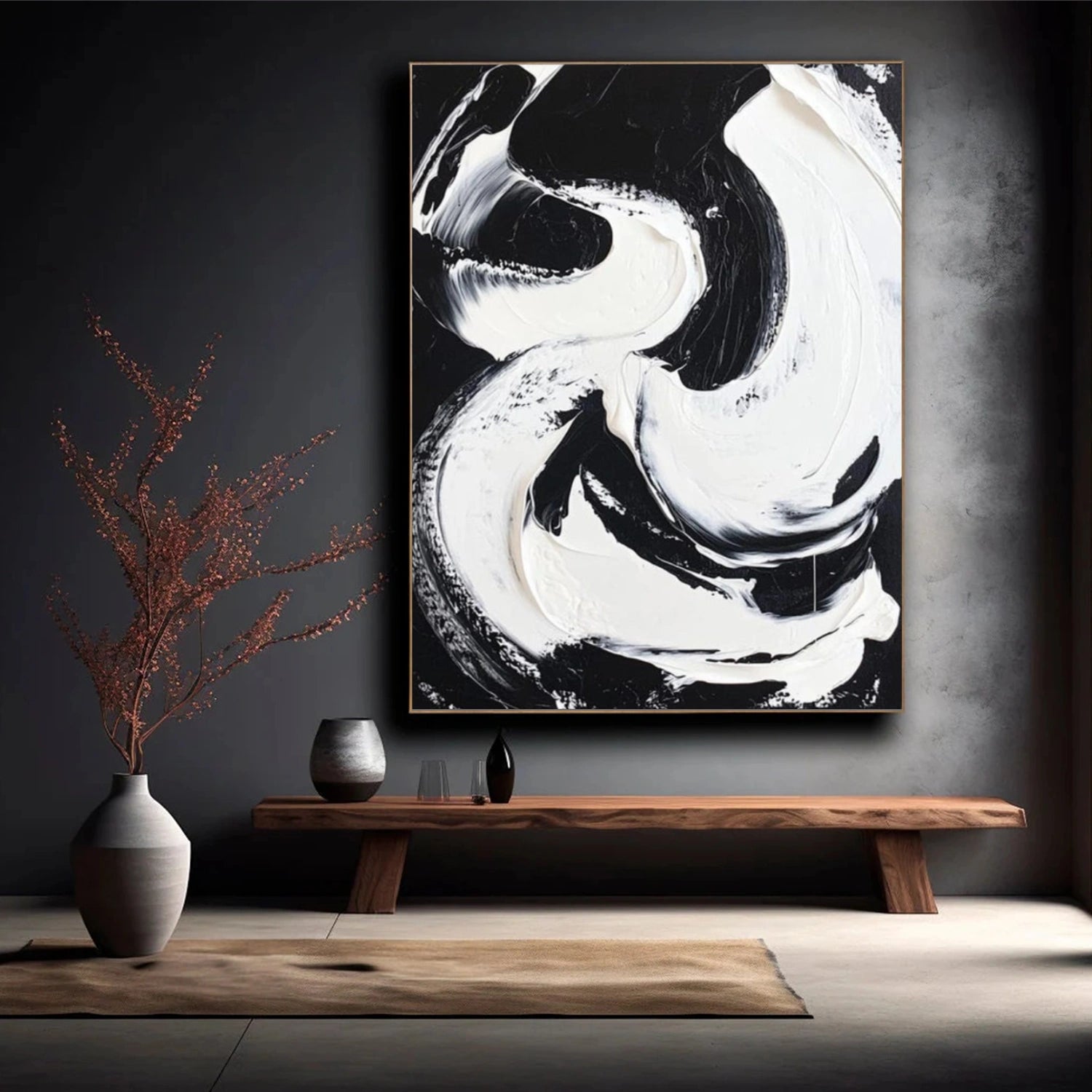 Black & White Minimalist Textured Canvas #MM387