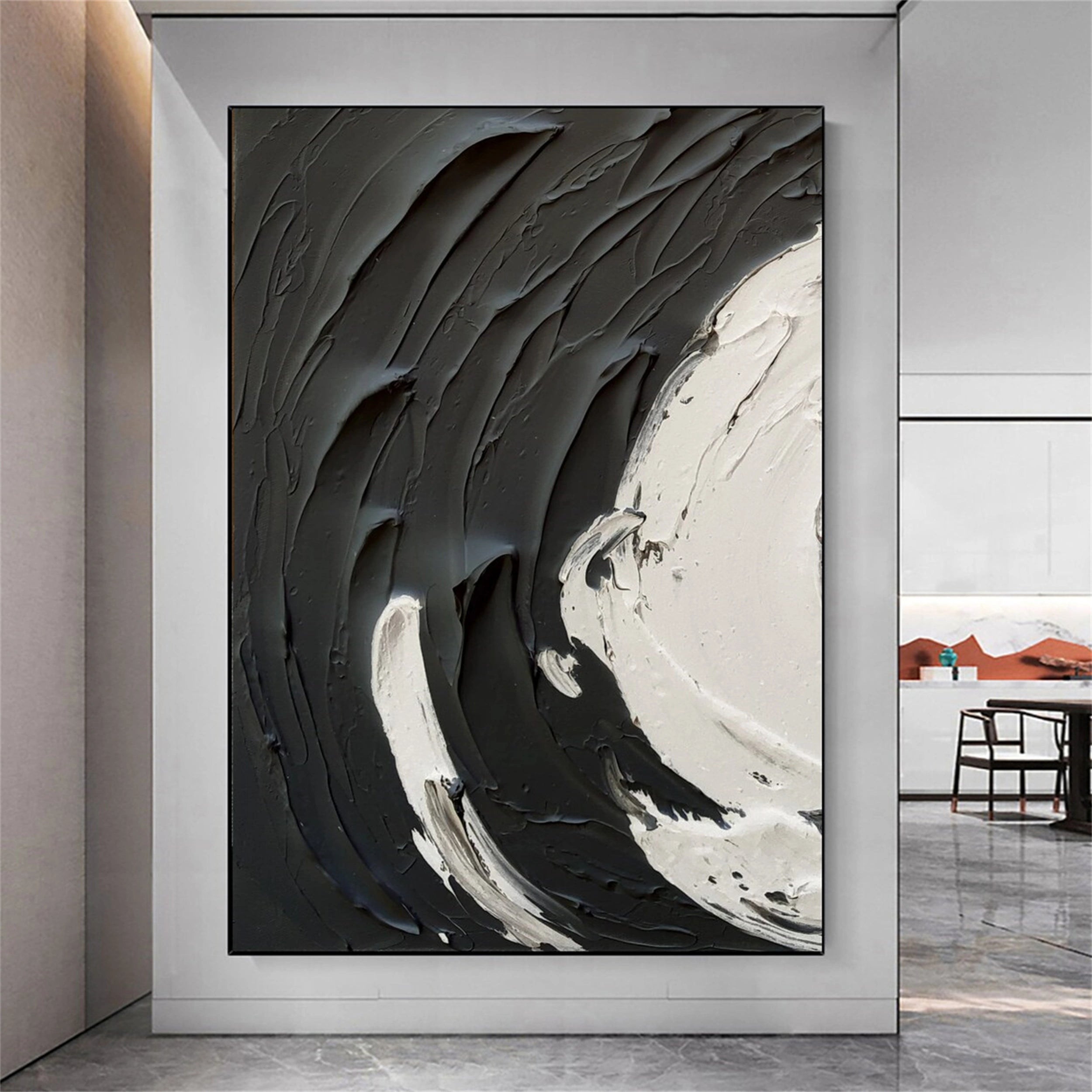 Black White Textured Minimalist Wall Art #MZ071