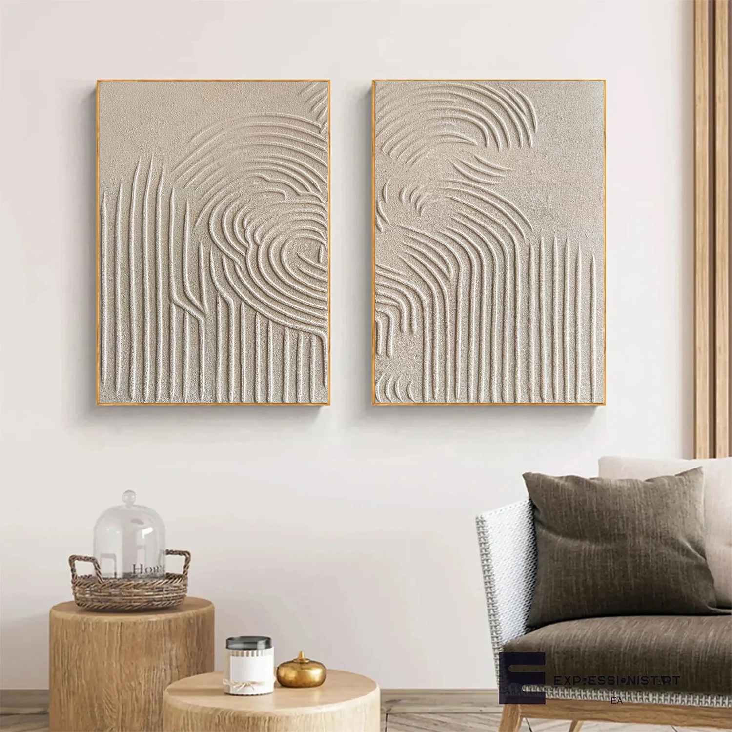 #CL-Custom Size Beige & Brown Abstract Set of 3 #BB066
