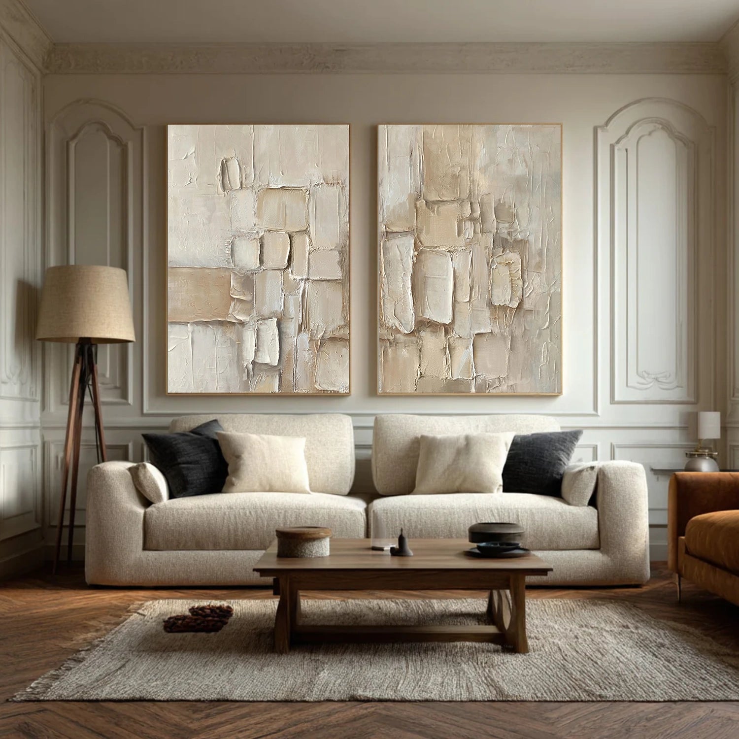 Beige Abstract Textured Set of 2 Wall Art #AB 572