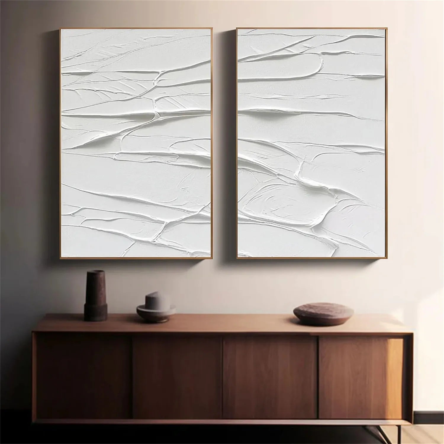 White Minimalist Textured Paintings Canvas Set of 2 #MM273