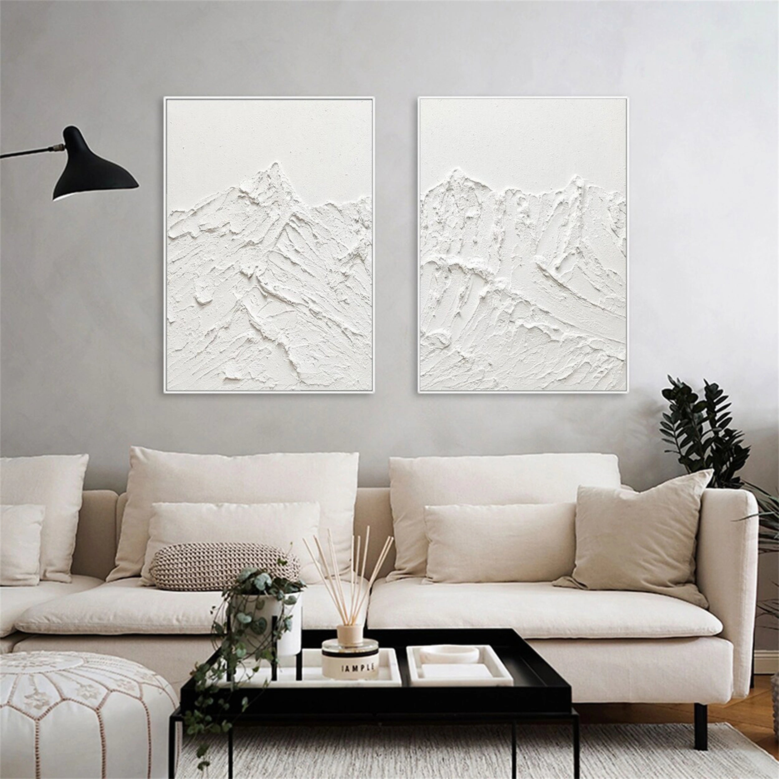 White Minimalist Textured Paintings Canvas Set of 2 #MM149
