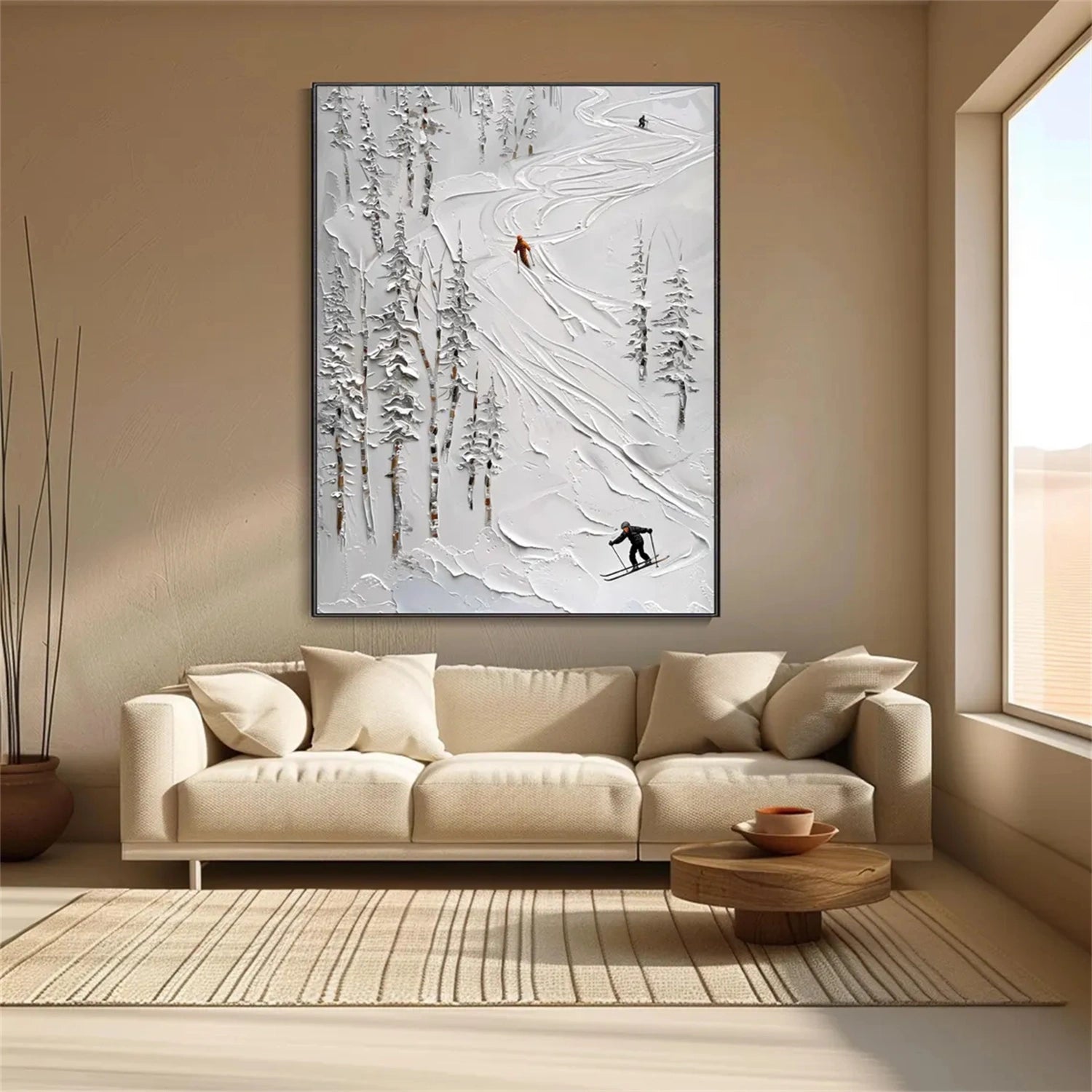 Custom Size Skiing Sport Art Textured Painting Canvas #SP030
