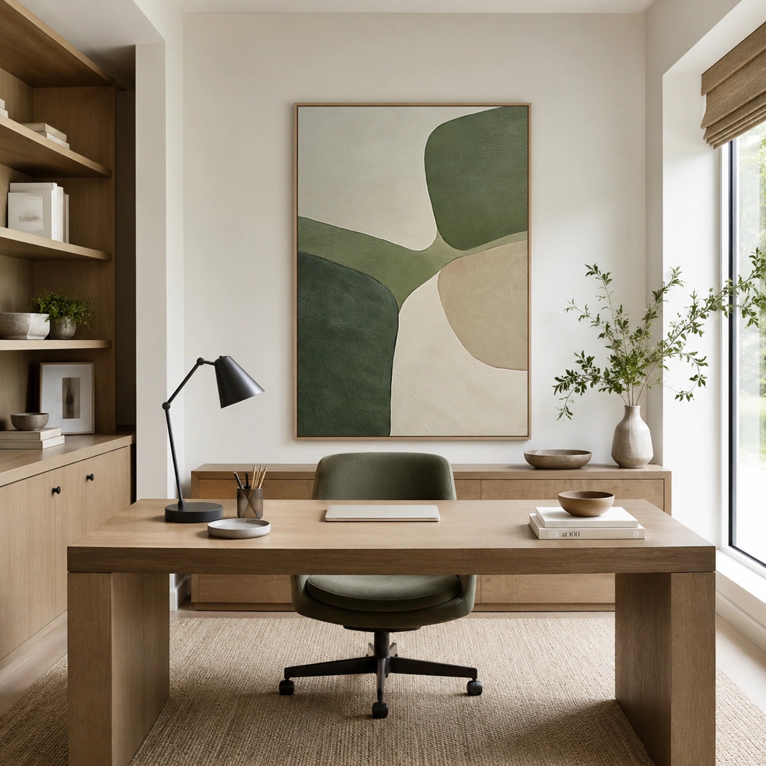 Beige & Green Abstract Wall Art #BG149