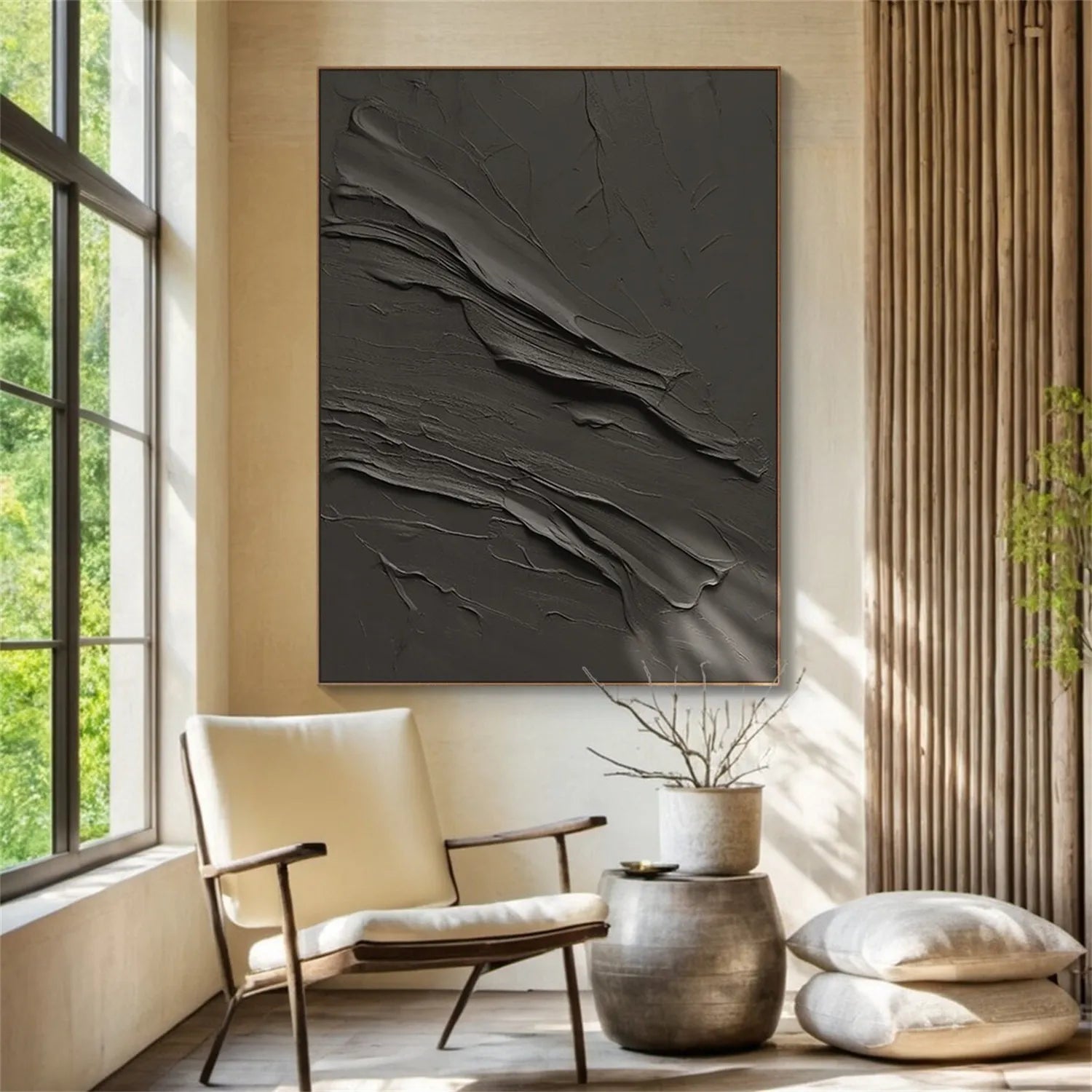 Black Plaster Art Minimalist Textured Painting #MZ110