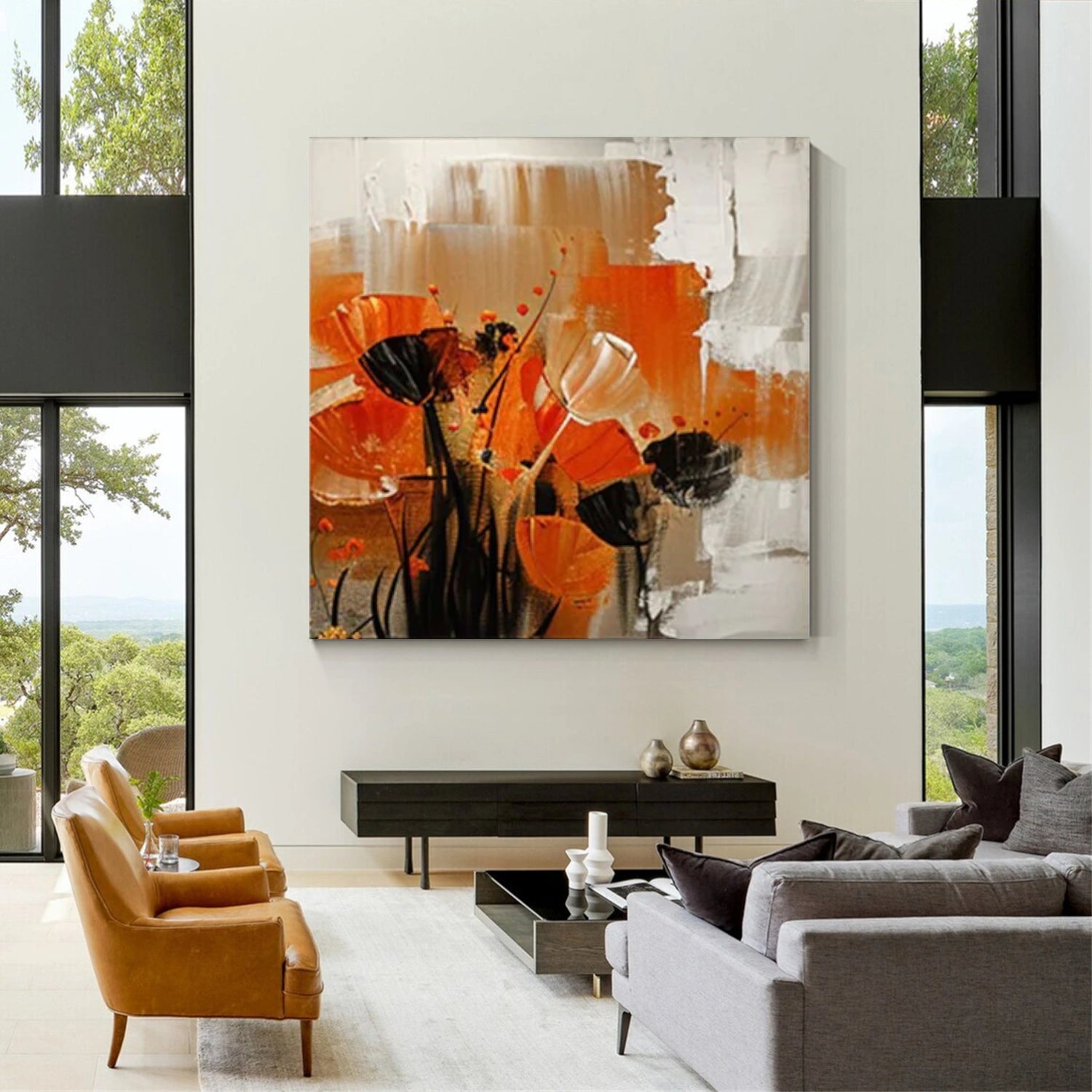 Flower And Tree Abstract Canvas Art #FT 240