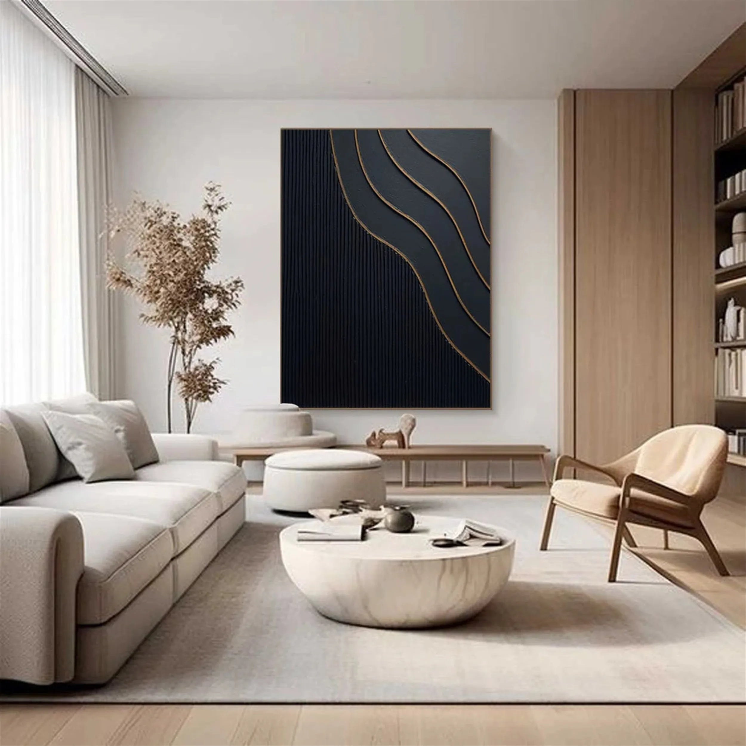 Black Gold Minimalist Textured Painting #MZ087