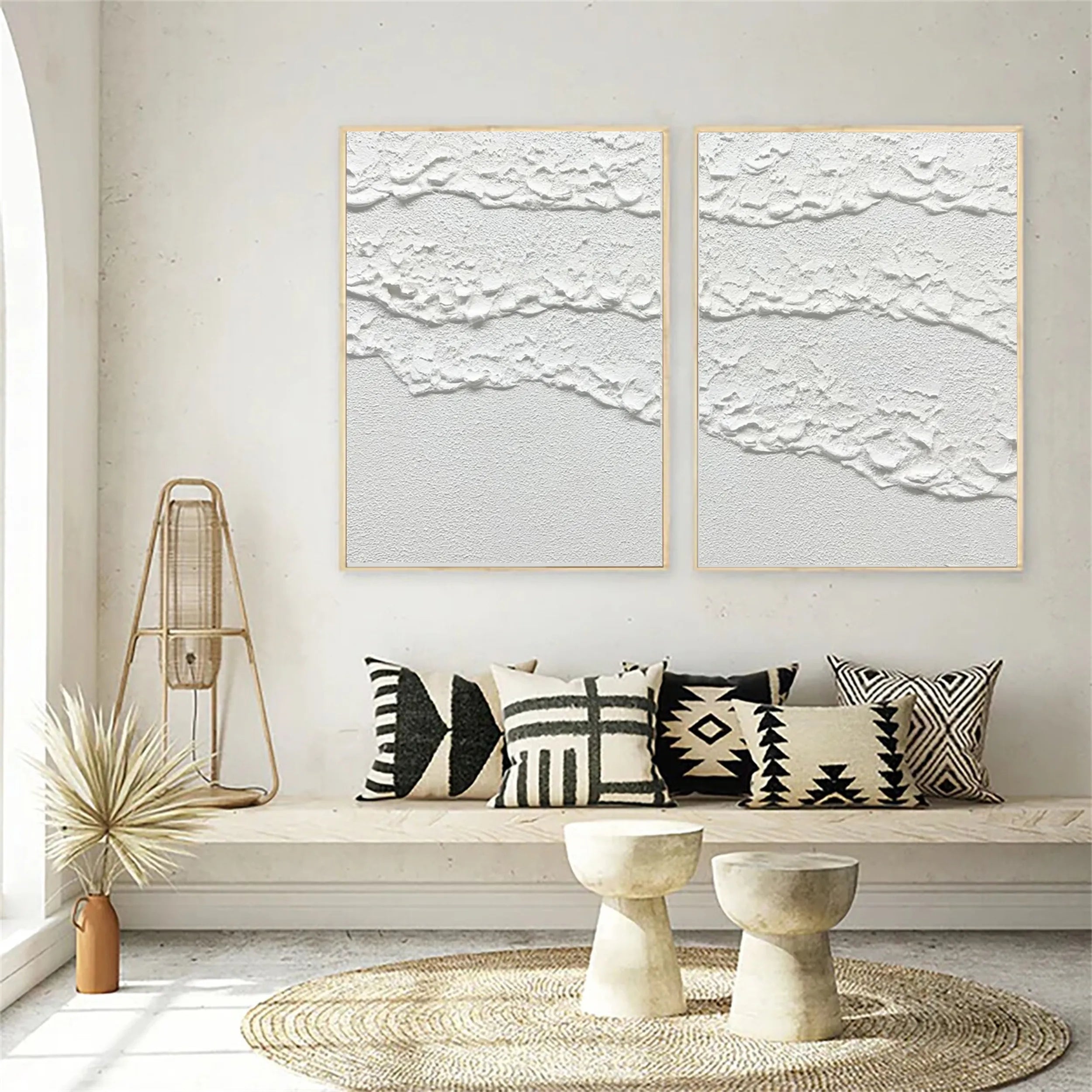 White Minimalist Textured Paintings Canvas Set of 2 #MM181