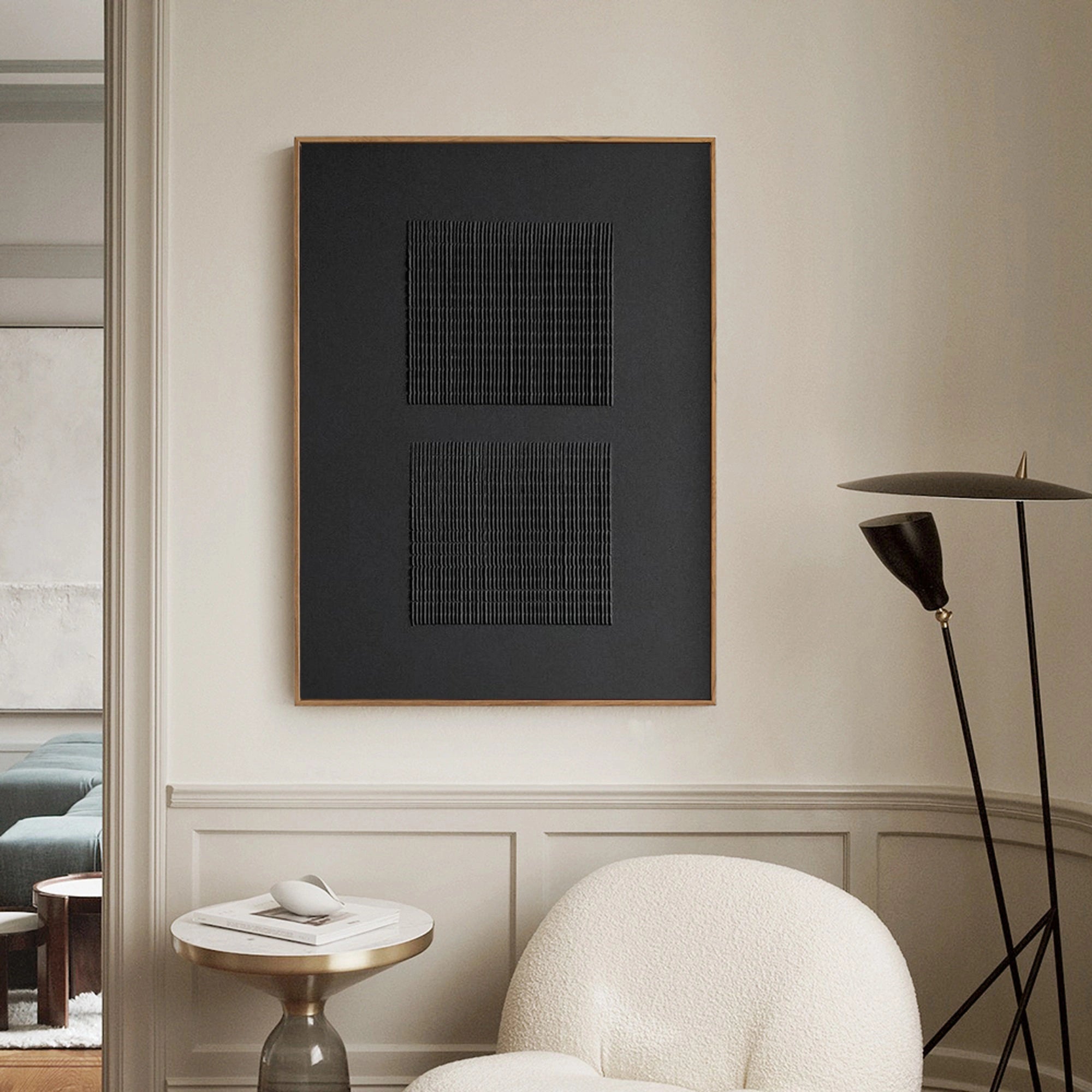 Black Minimalist Textured Painting Canvas #MZ012