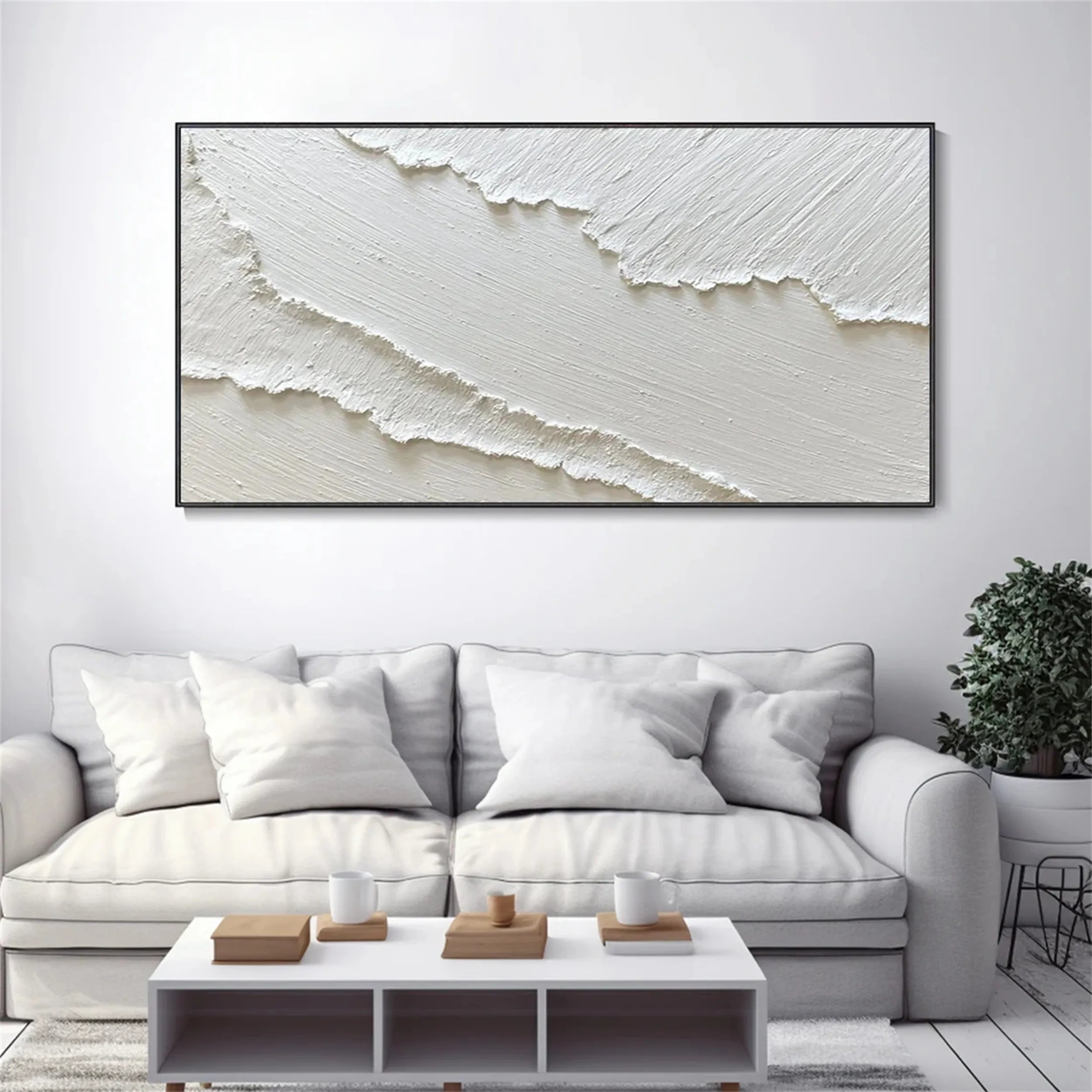 White Minimalist Textured Painting Canvas #MM193