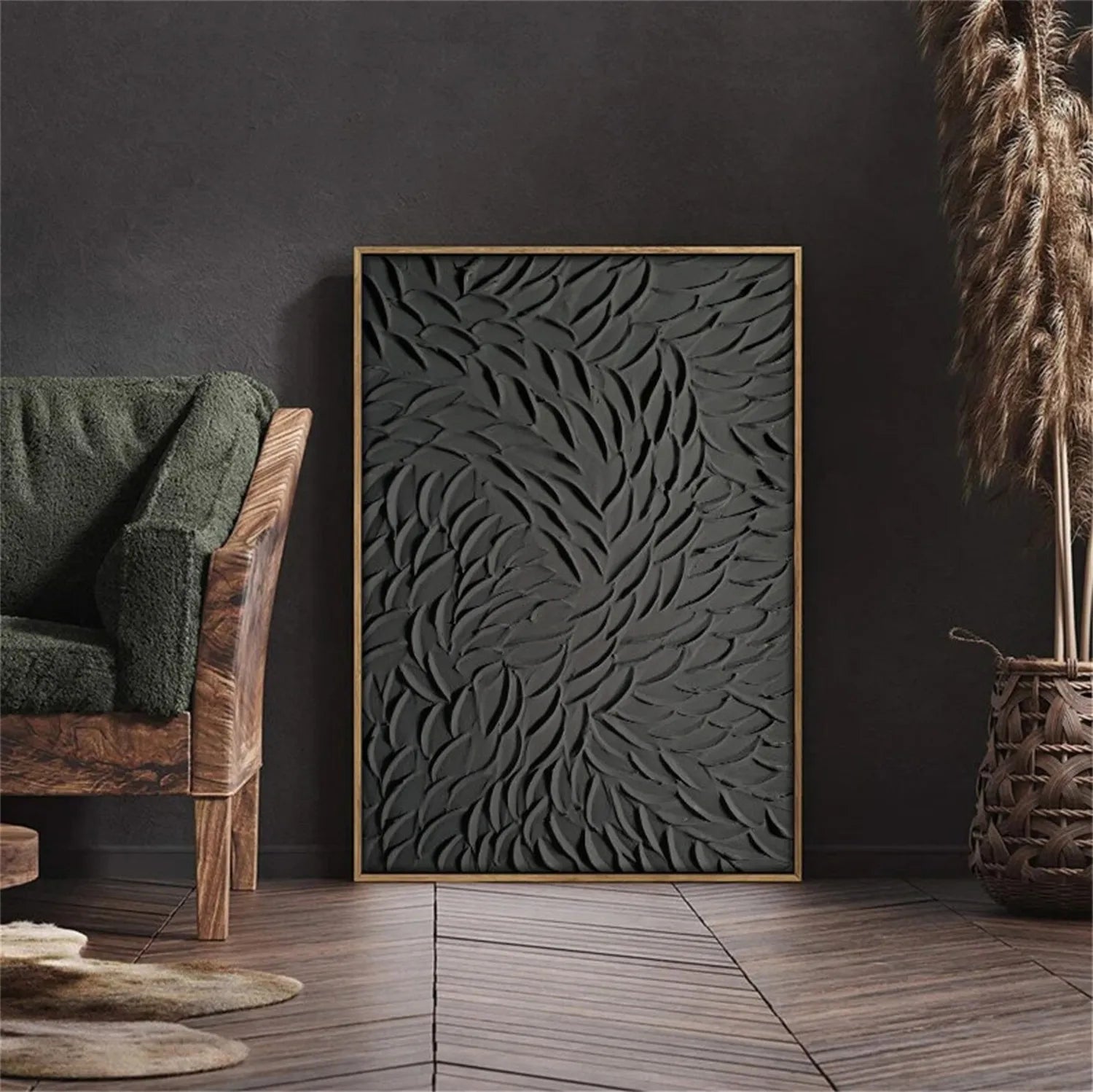 Black Minimalist Textured Painting Canvas #MZ106
