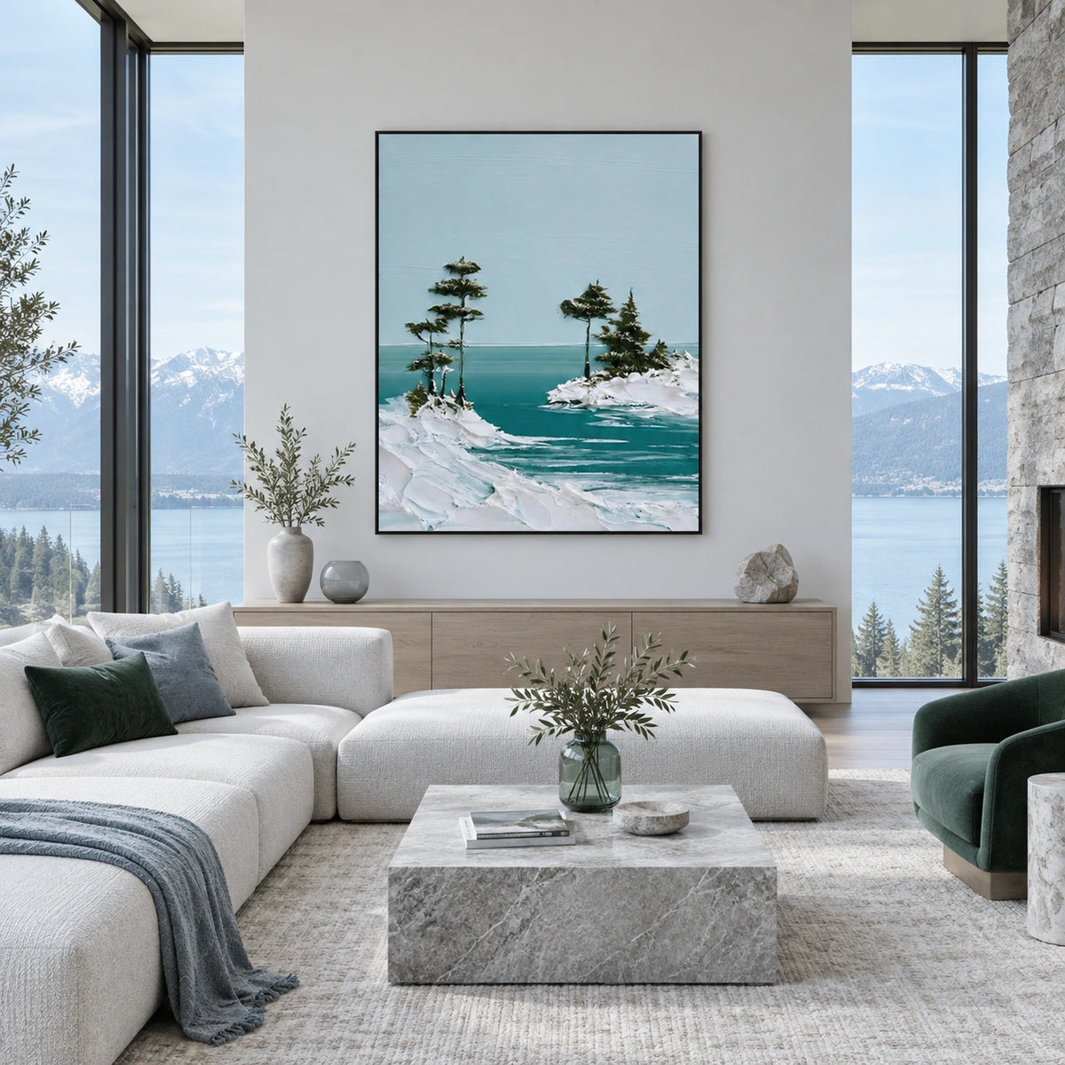Ocean And Sky Abstract Canvas Art #OS471