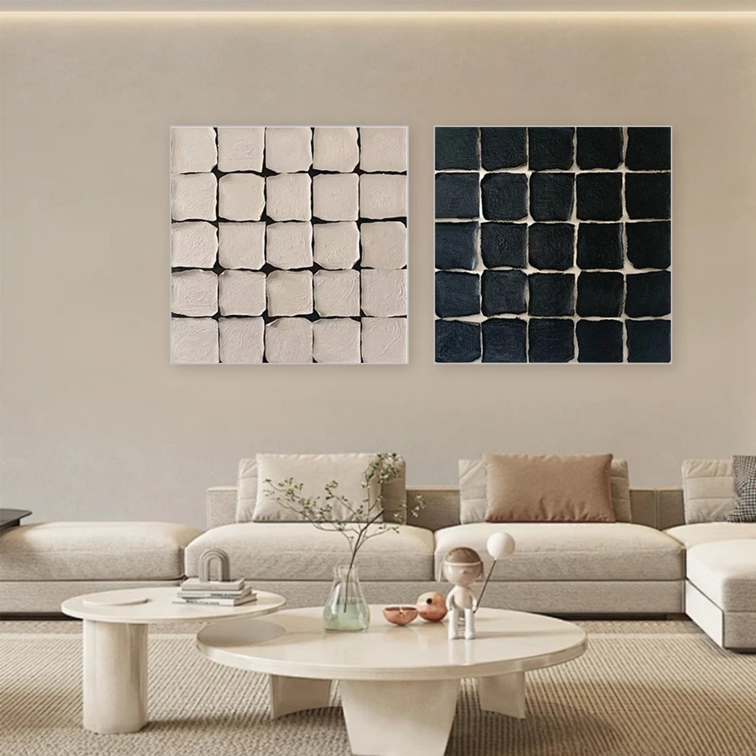 Beige & Black Wabi Sabi Square Set of 2 Wall Art #WS316