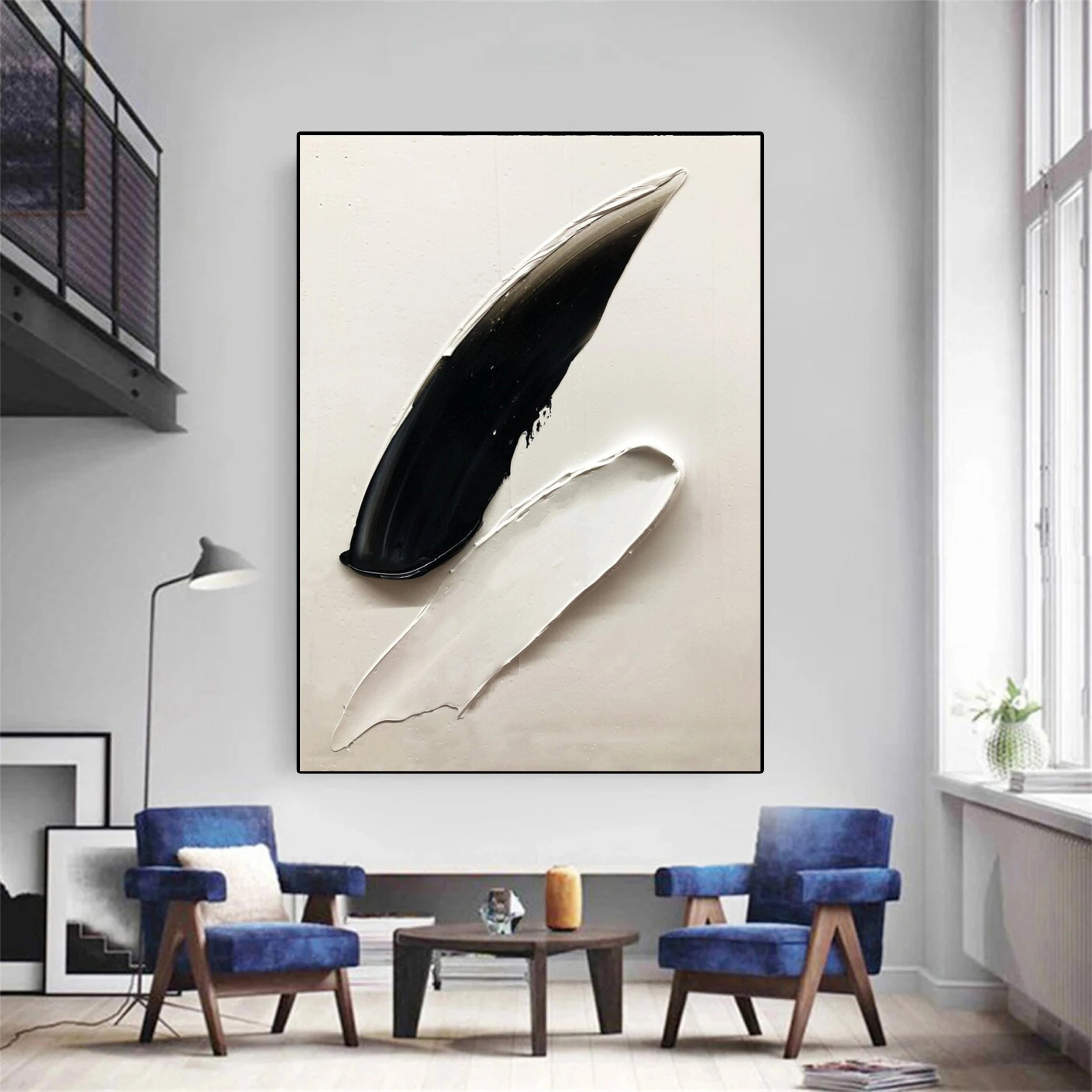 White & Black Minimalist Textured Painting Canvas #MM137