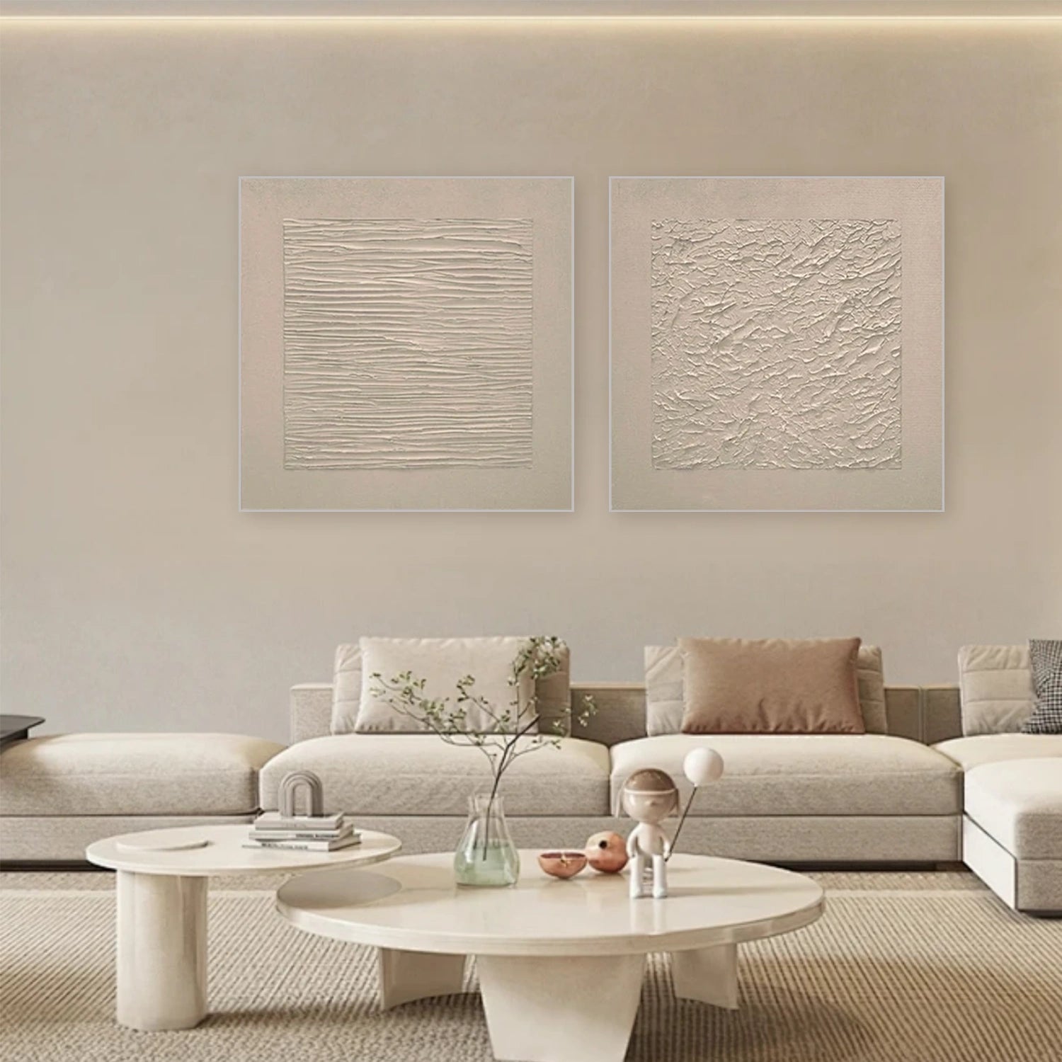 Beige Abstract Textured Square Set of 2 Wall Art #BB170