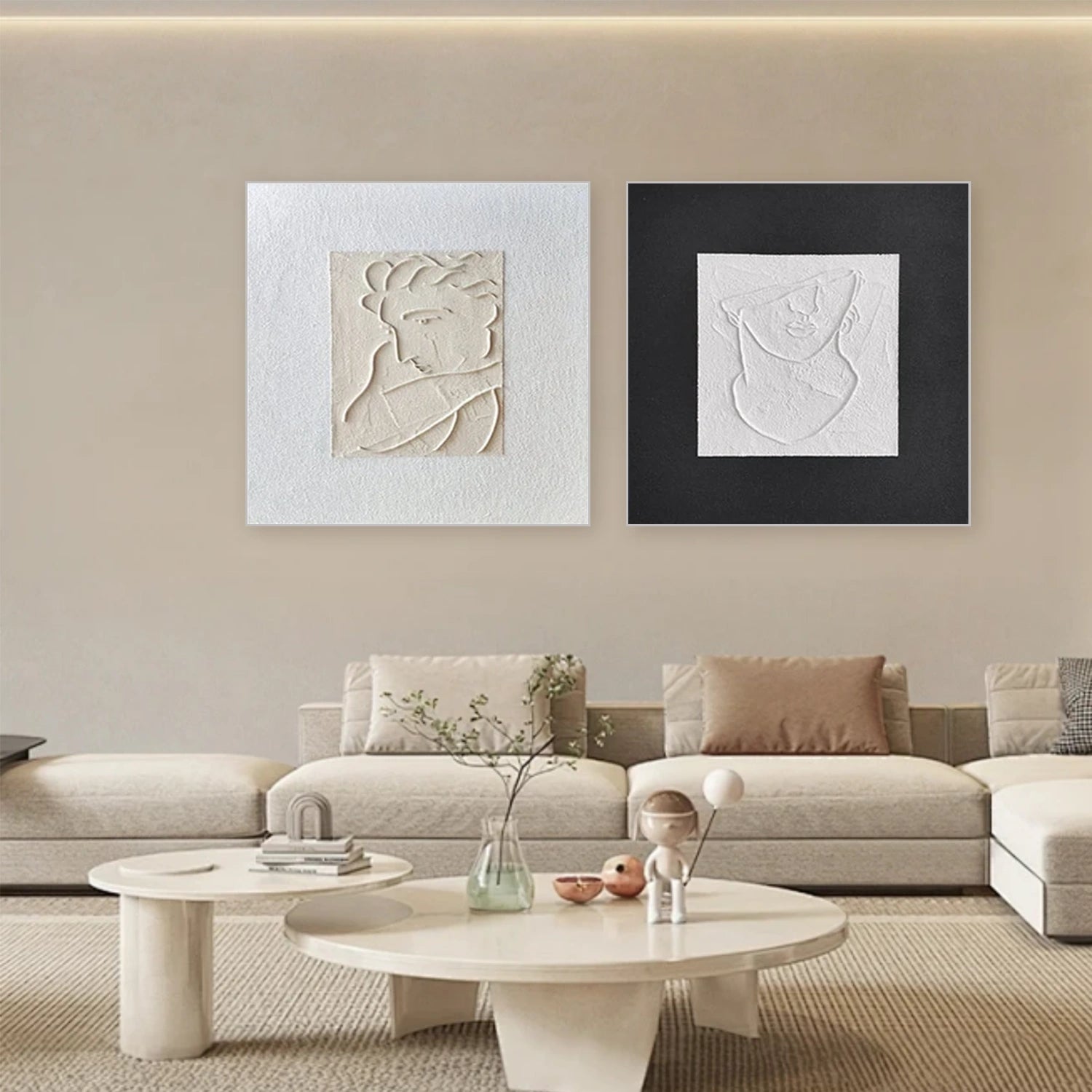 Black & White Abstract Textured Square Set of 2 Wall Art #AB 494