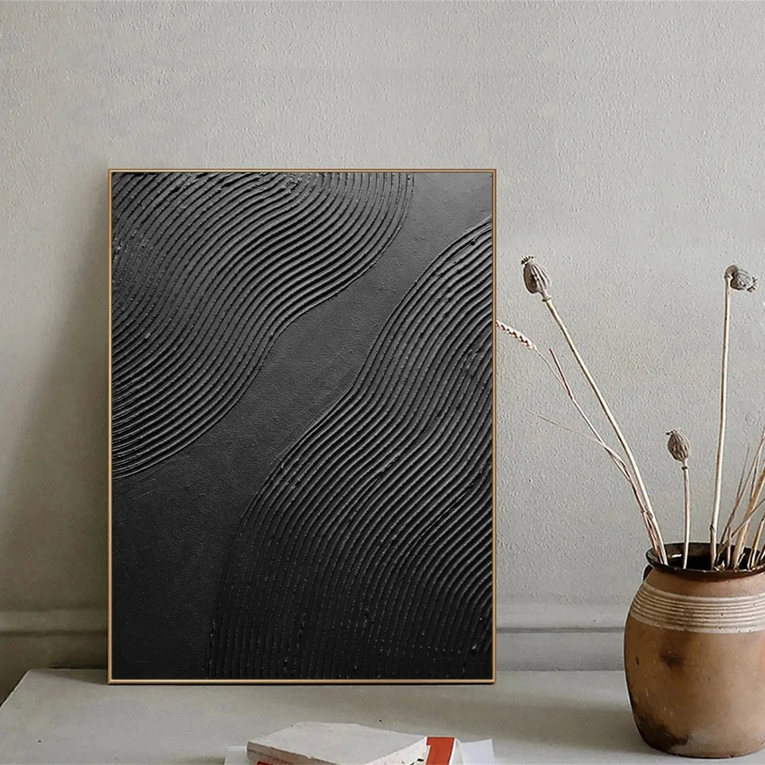 Black Minimalist Textured Painting Canvas #MZ103