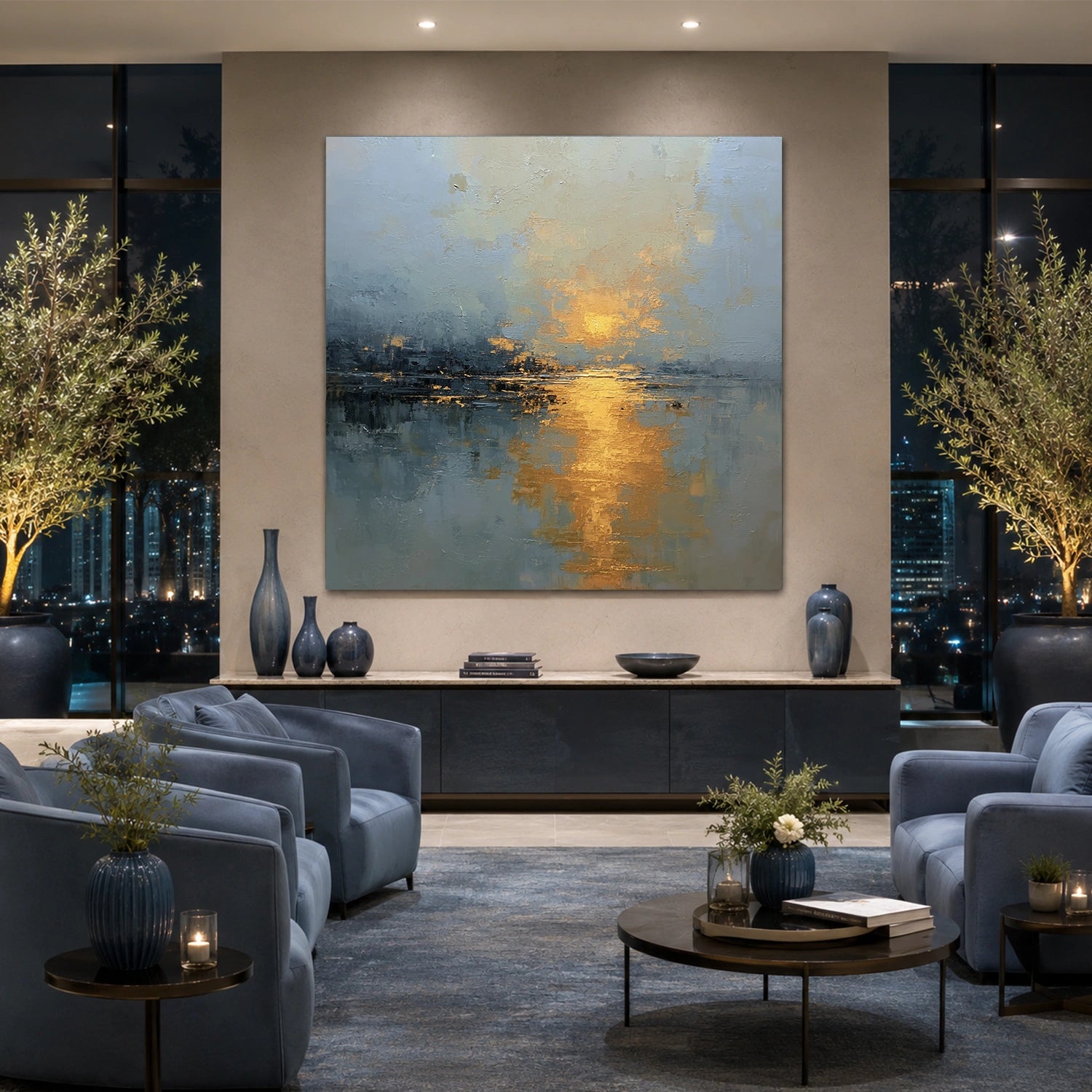 Ocean And Sky Abstract Canvas Art #OS439