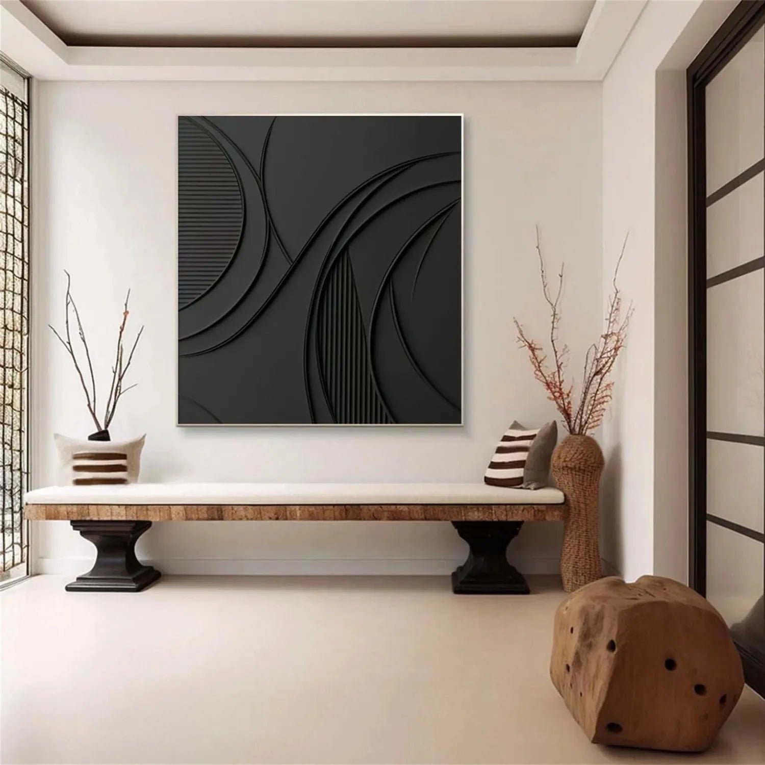 Black Minimalist Textured Painting Canvas #MZ128