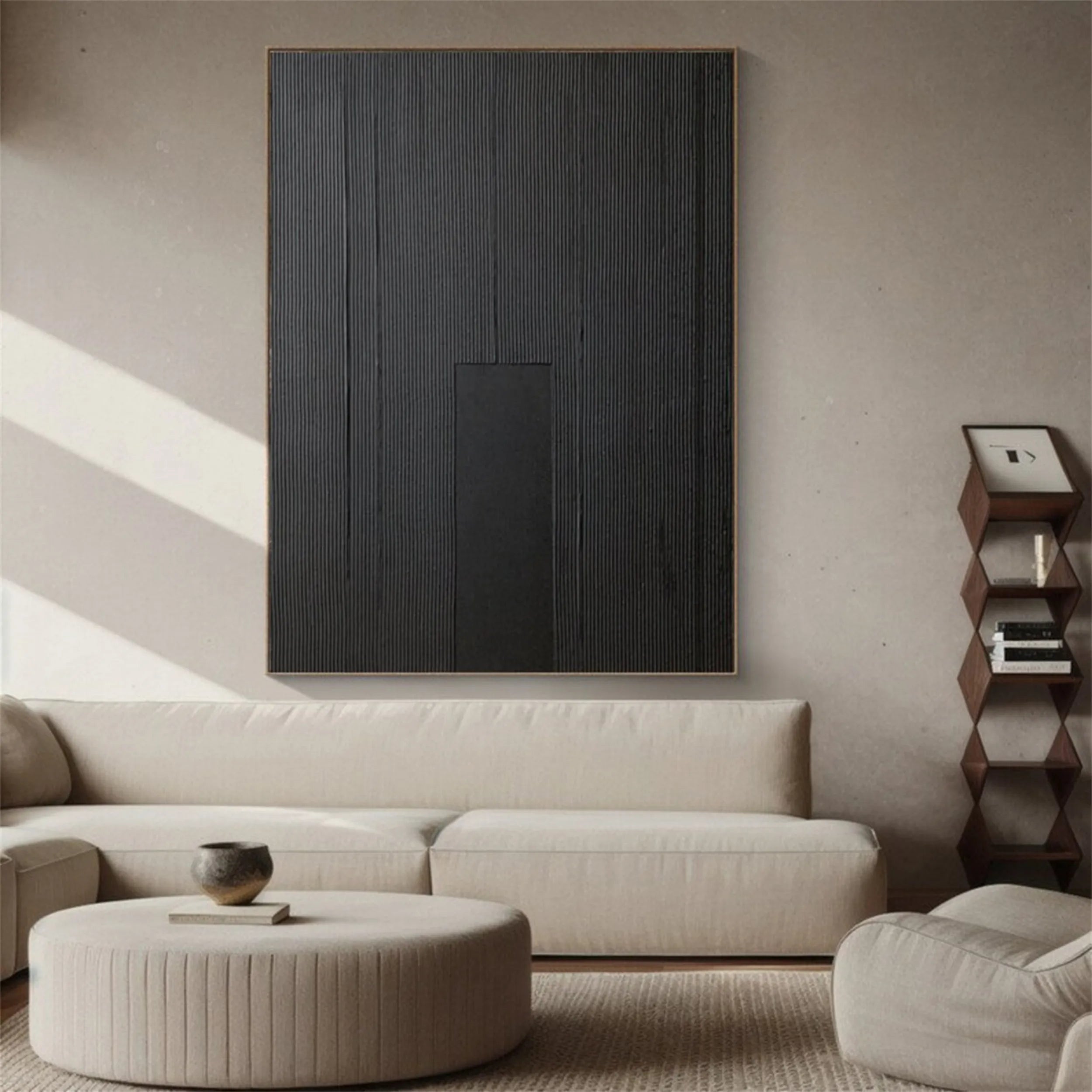 Black Minimalist Textured Painting Canvas #MZ088