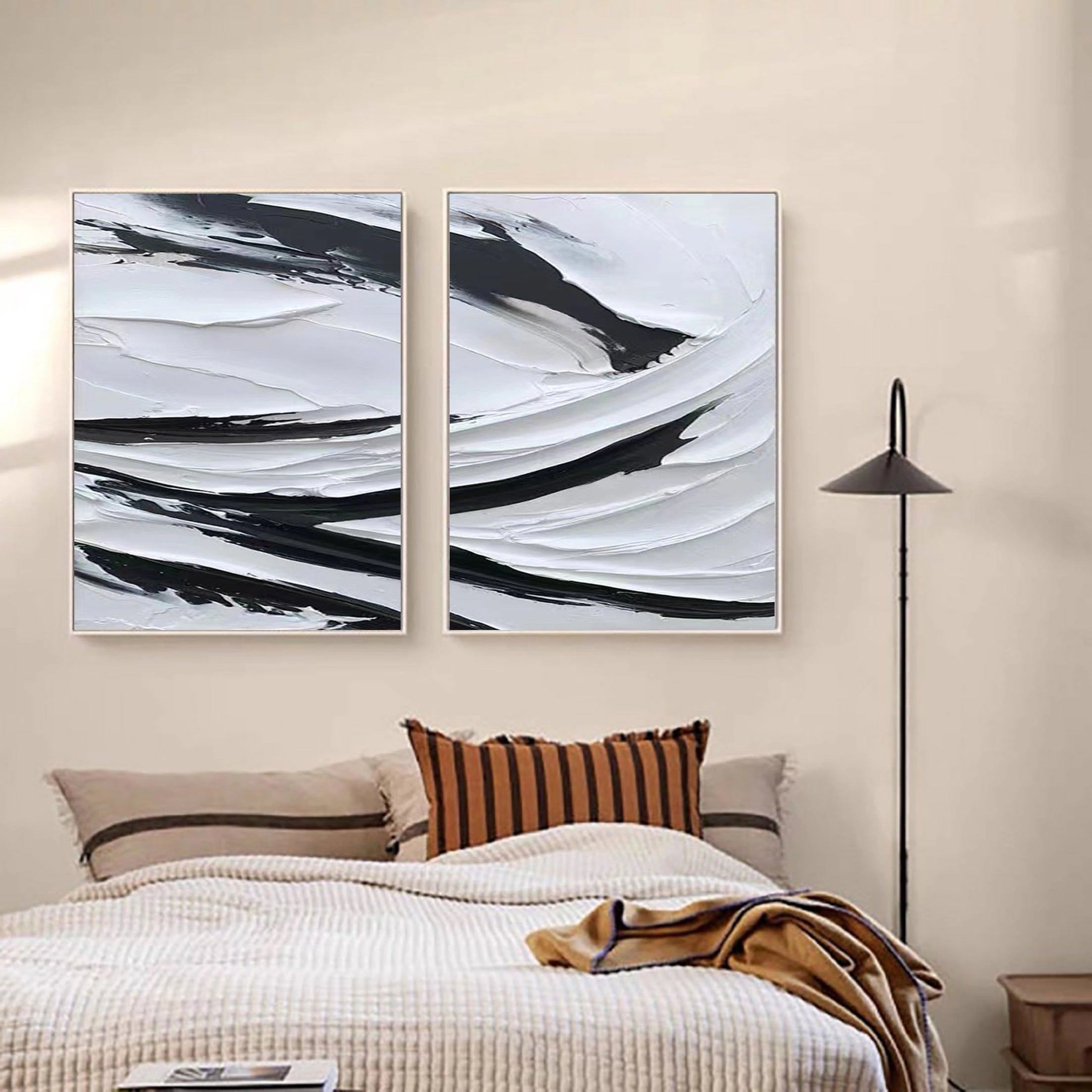 White & Black Minimalist Textured Painting Canvas #MM063