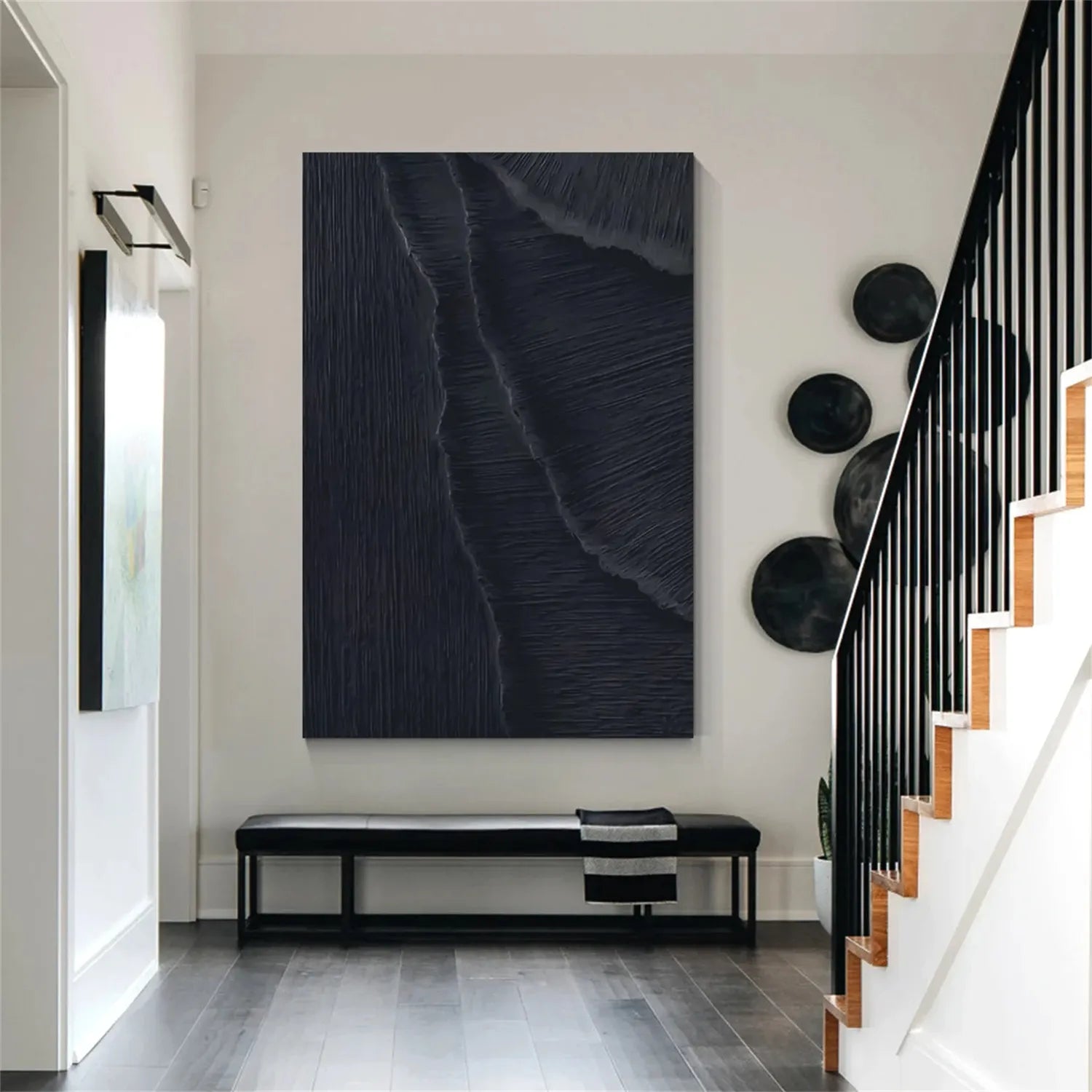 Black Plaster Art Minimalist Textured Painting #MZ099