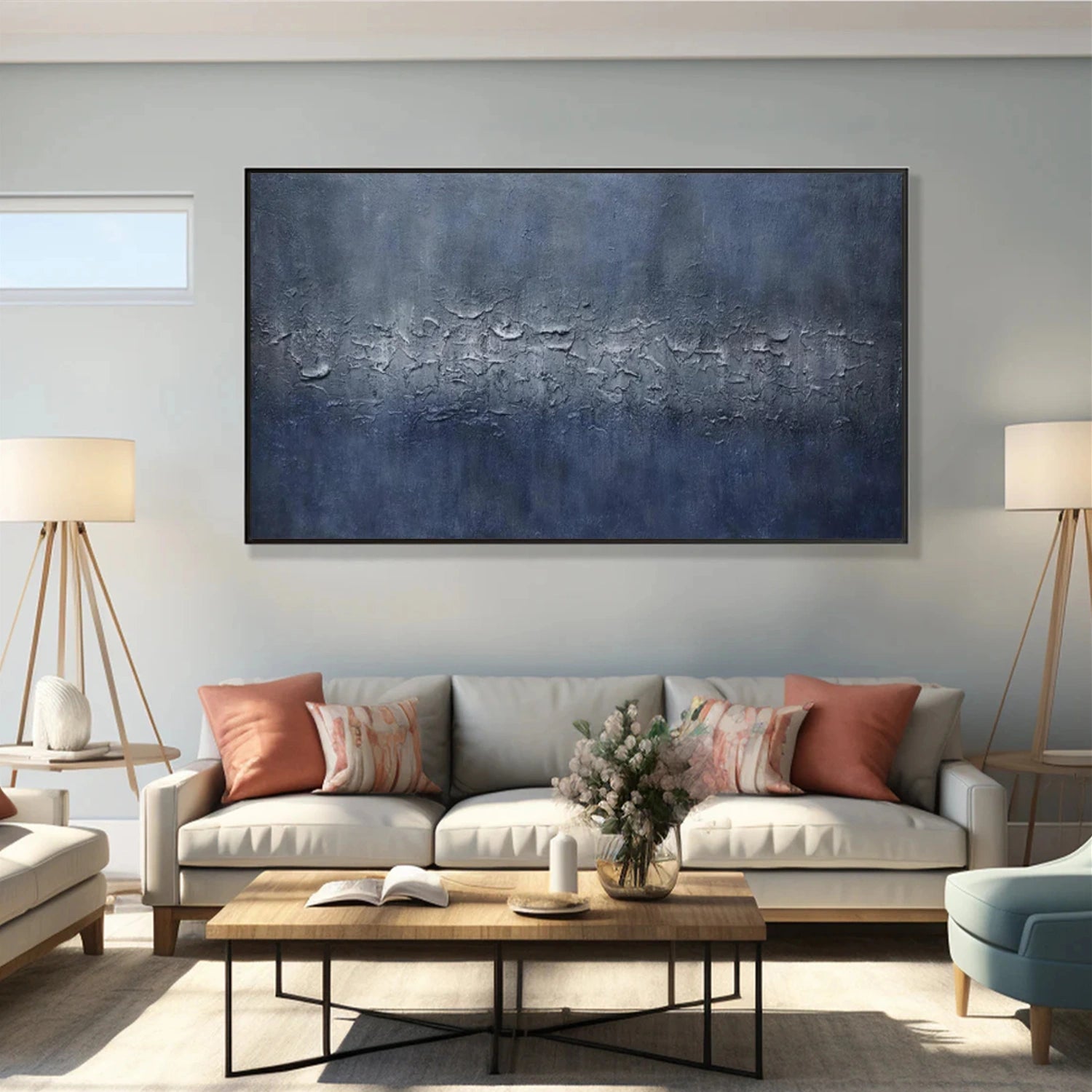 Blue Minimalist Textured Canvas Art #MM342