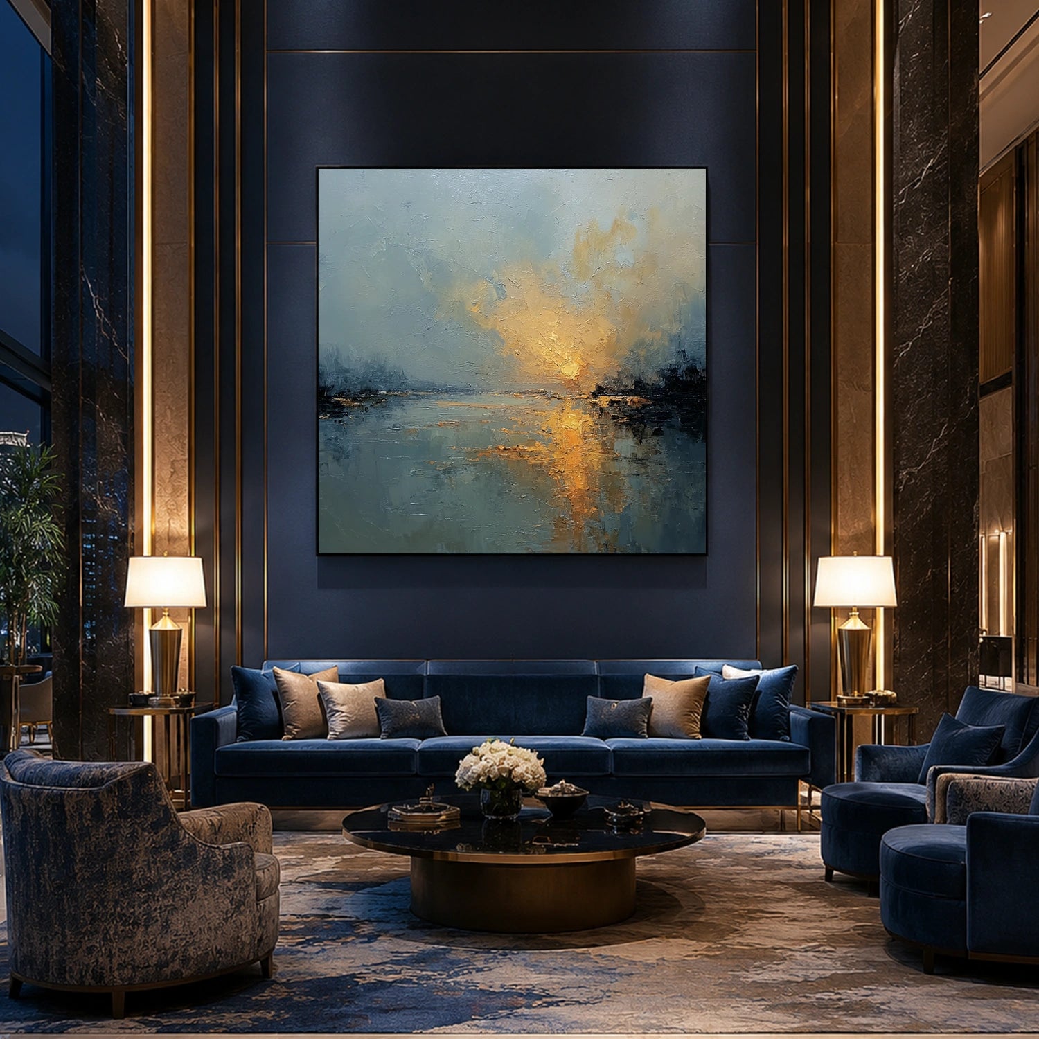 Ocean And Sky Abstract Canvas Art #OS437