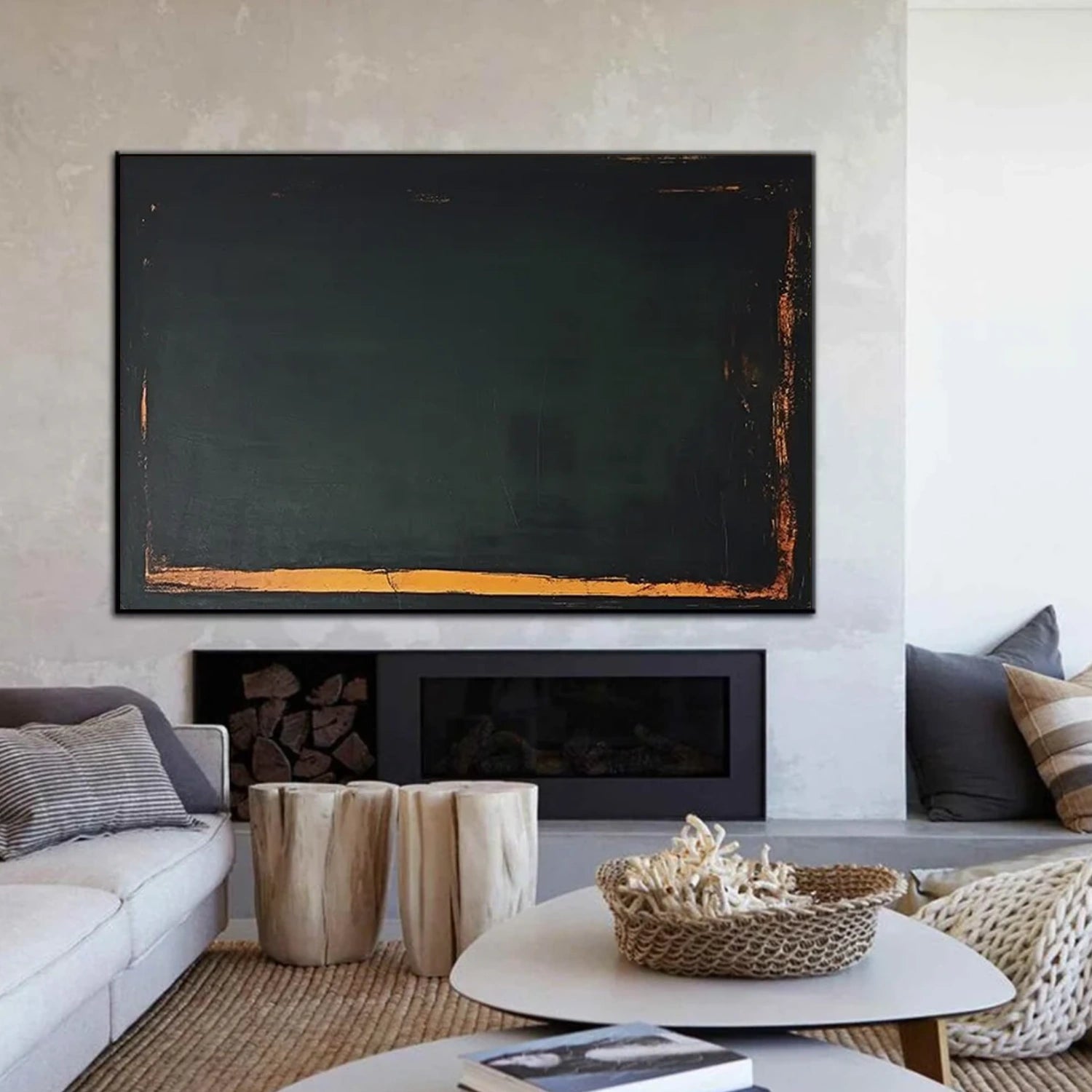 Black & Gold Minimalist Texture Canvas Art #MM401