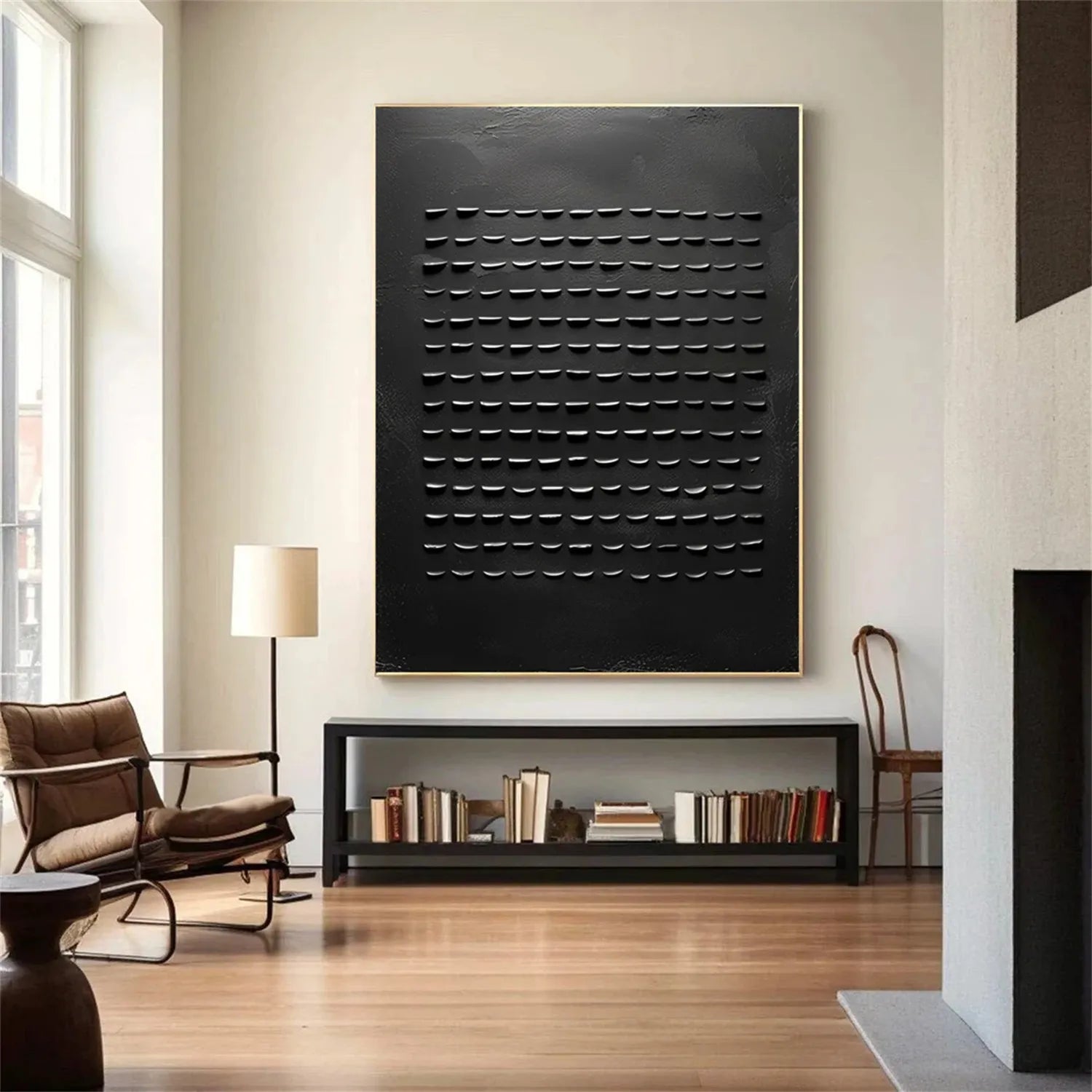 Black Minimalist Textured Painting Canvas #MZ094