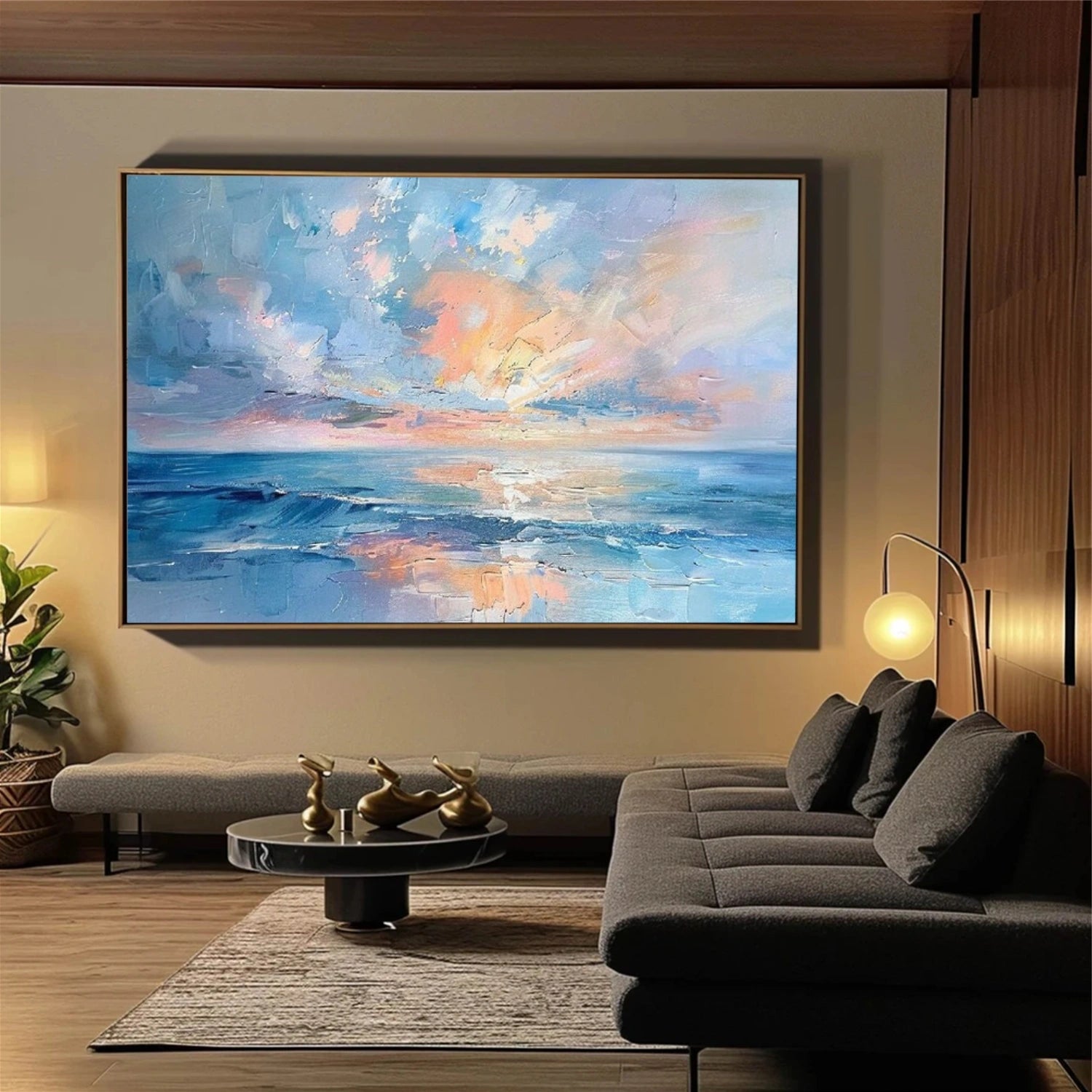 Colorful Ocean And Sky Abstract Textured Canvas Art #OS 298